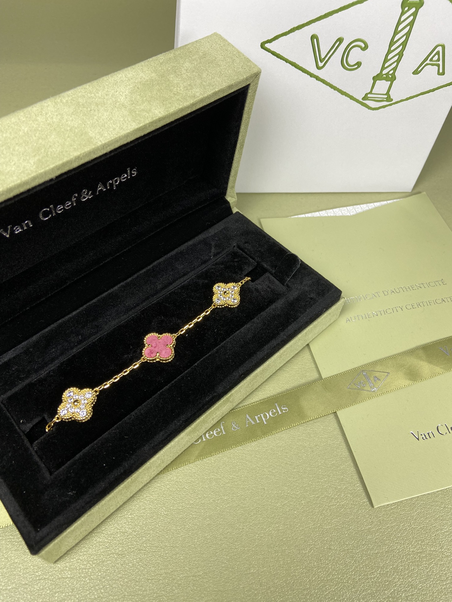Van Cleef & Arpels rose pink four-leaf clover bracelet