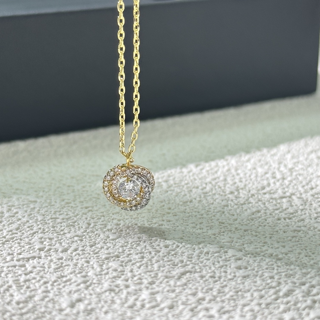 Cartier necklace Three-color three-ring diamond center diamond necklace