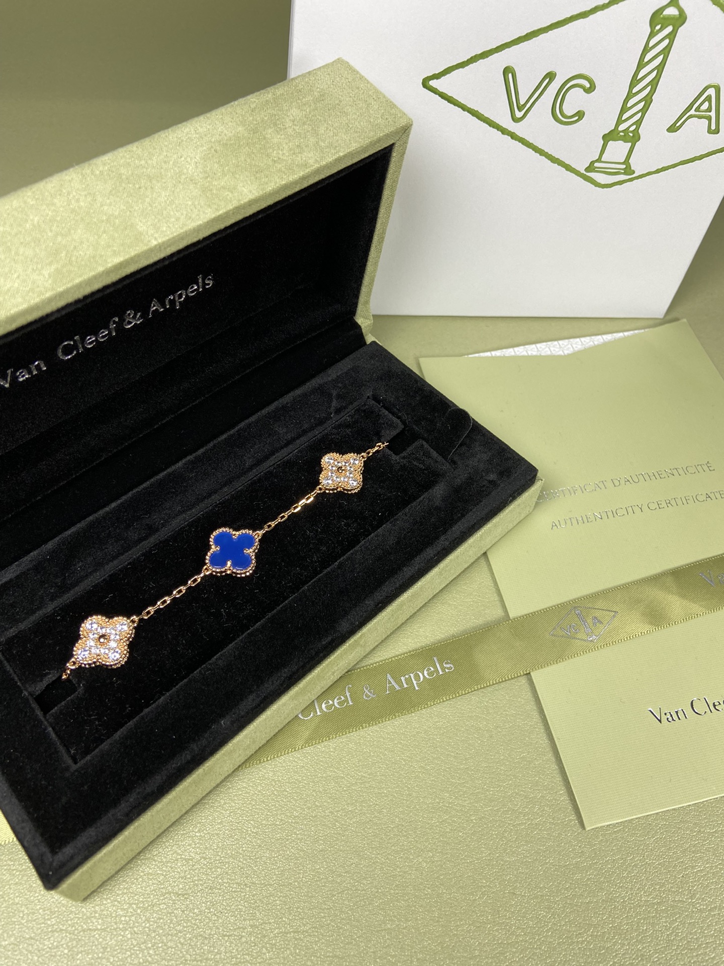 Van Cleef & Arpels blue chalcedony four-leaf clover bracelet