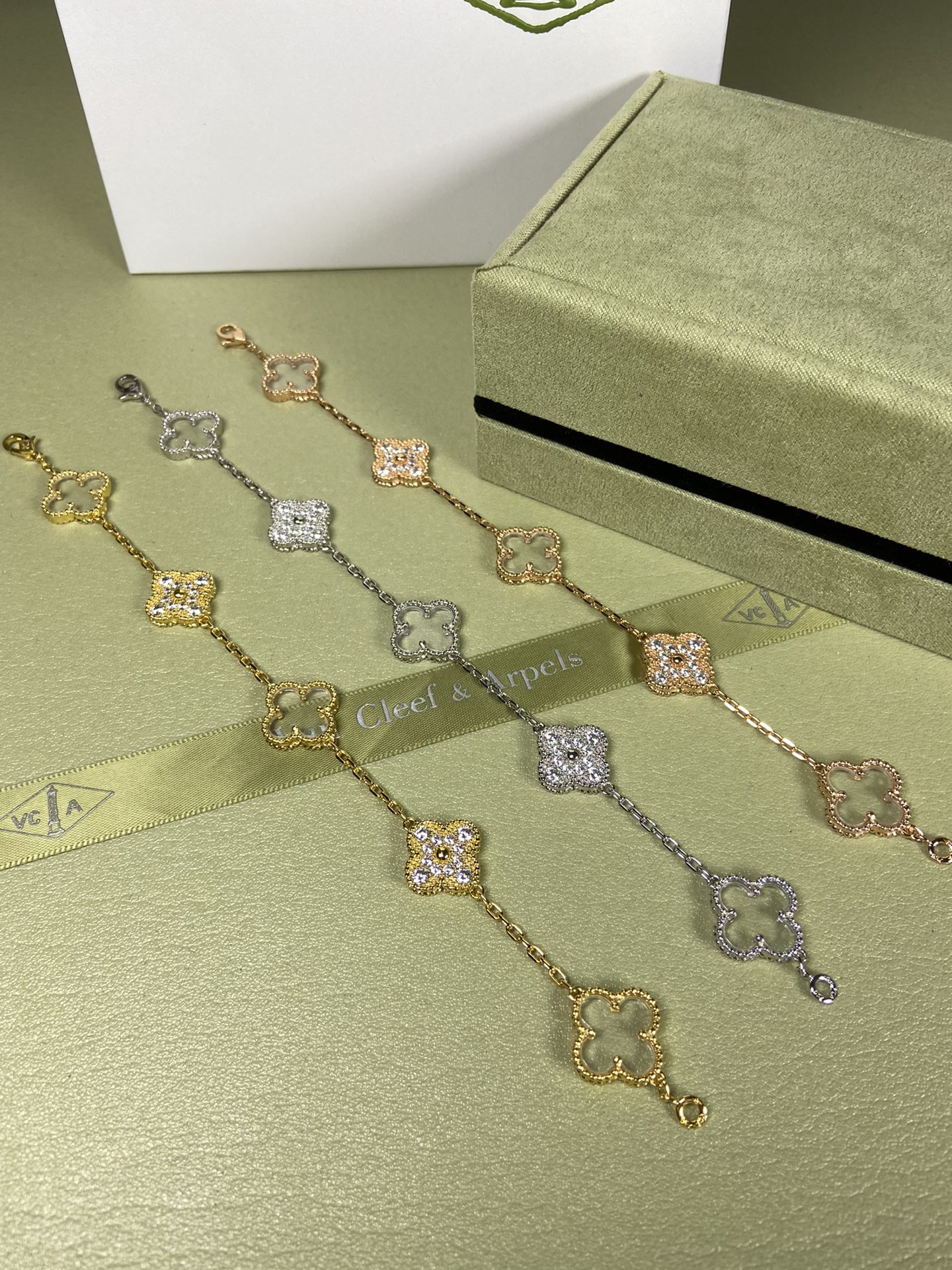 Van Cleef & Arpels white crystal four-leaf clover bracelet