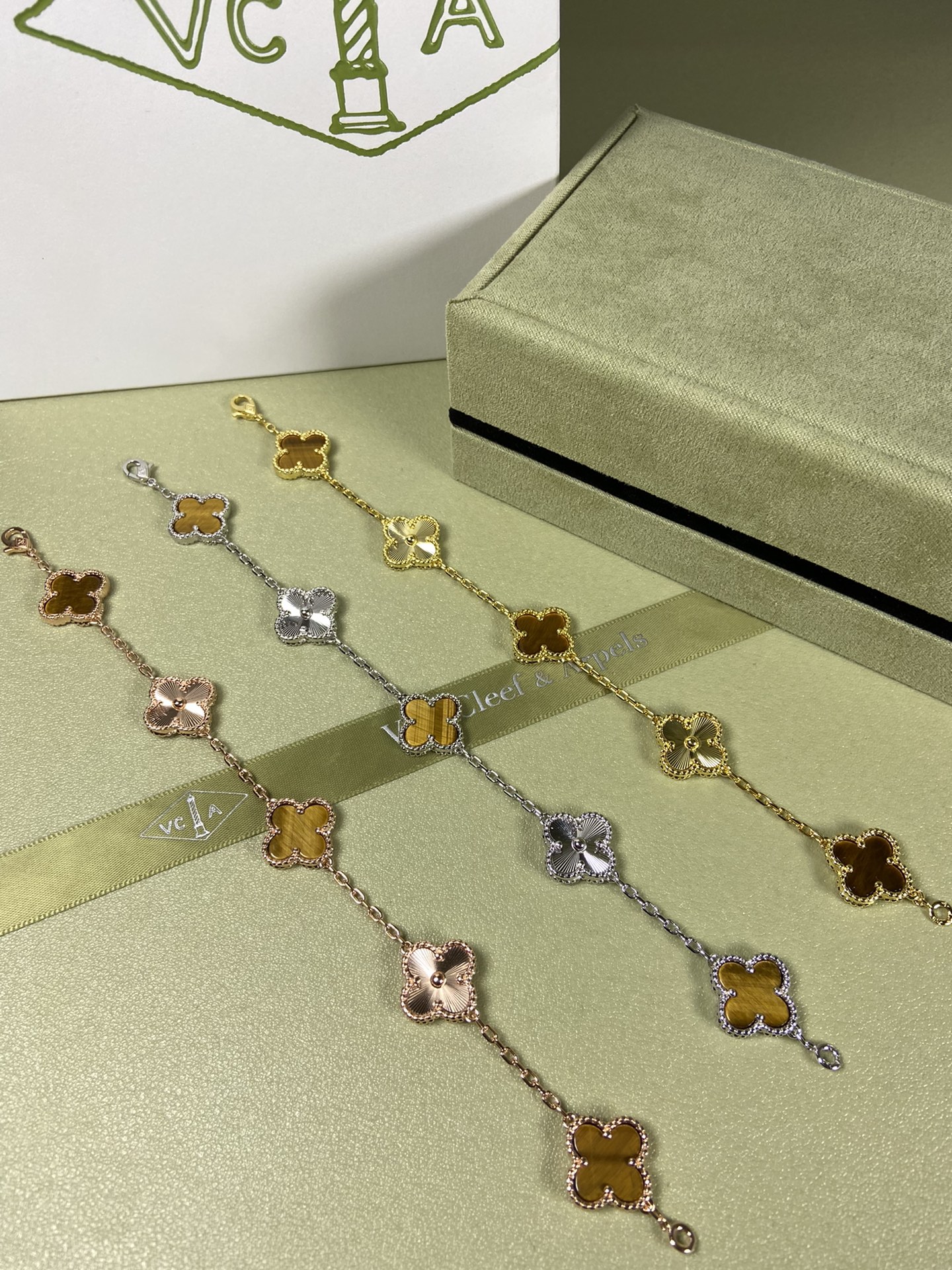 Van Cleef & Arpels tiger's eye four-leaf clover bracelet