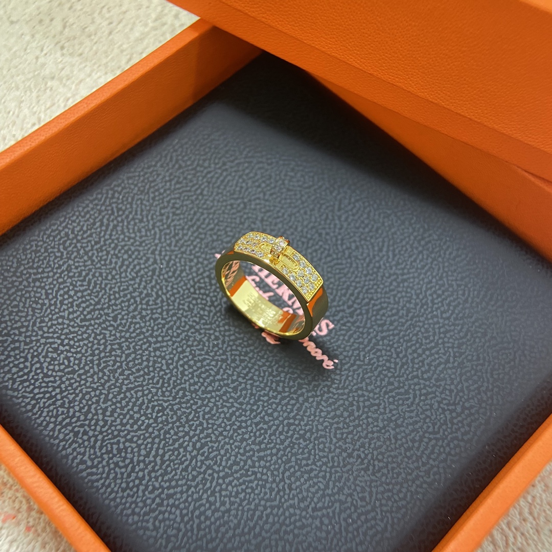 Hermès Rings New Half Full Diamond Pig Nose Ring