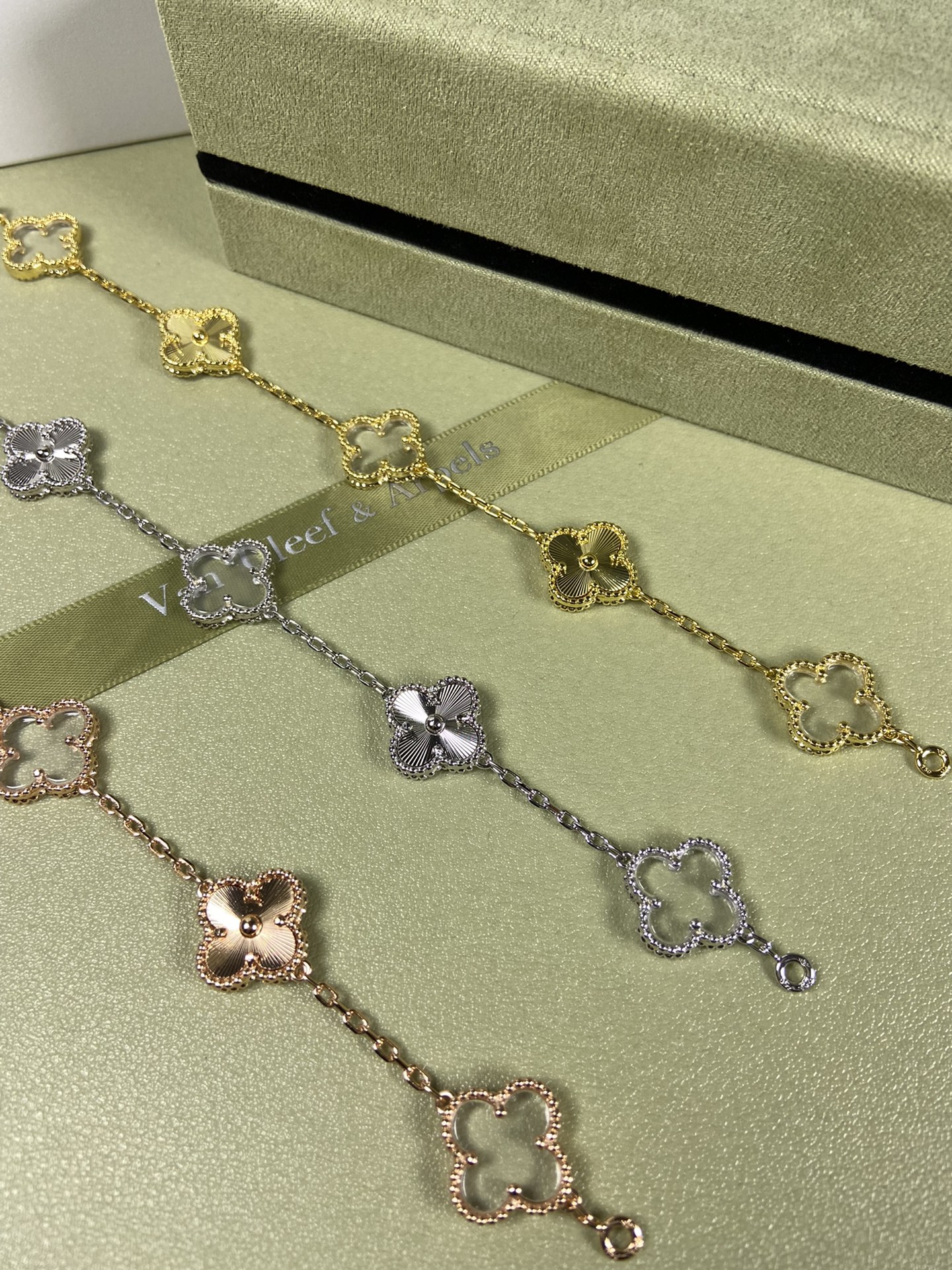 Van Cleef & Arpels white crystal four-leaf clover bracelet