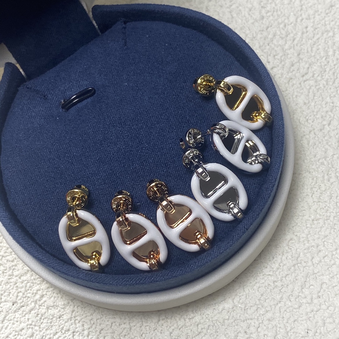 Hermes Stud Earrings New High Version White Enamel Pig Nose Stud Earrings