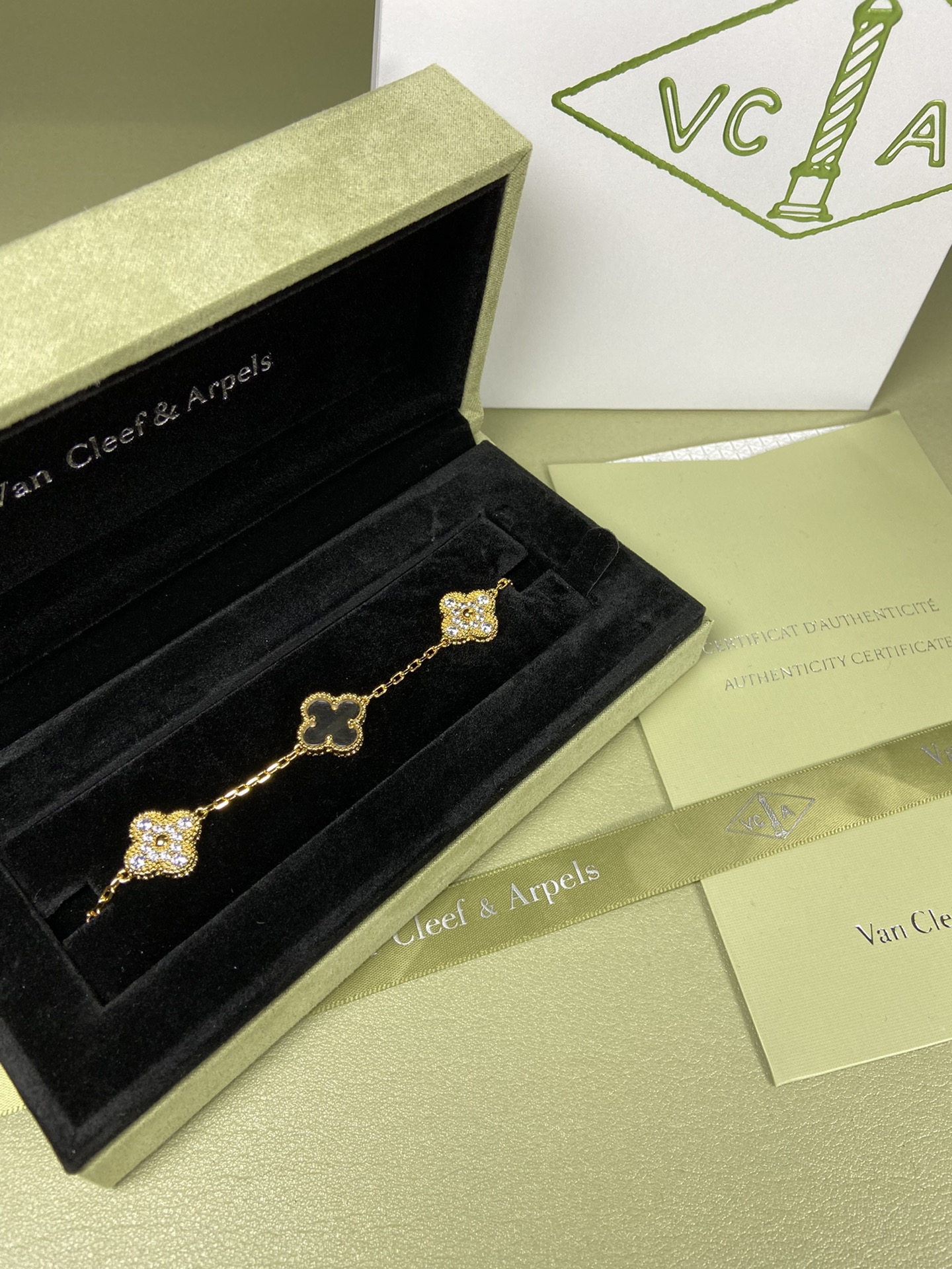Van Cleef & Arpels white crystal four-leaf clover bracelet