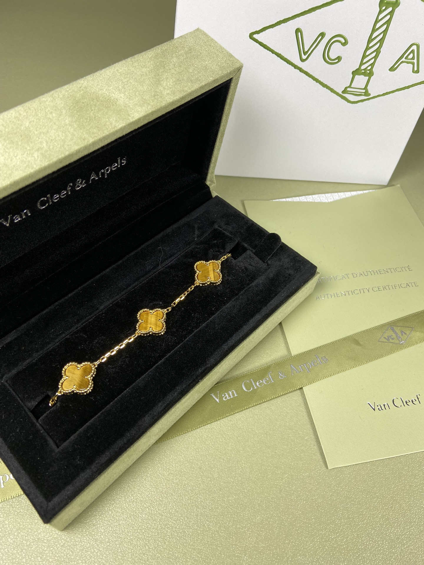 Van Cleef & Arpels tiger's eye four-leaf clover bracelet