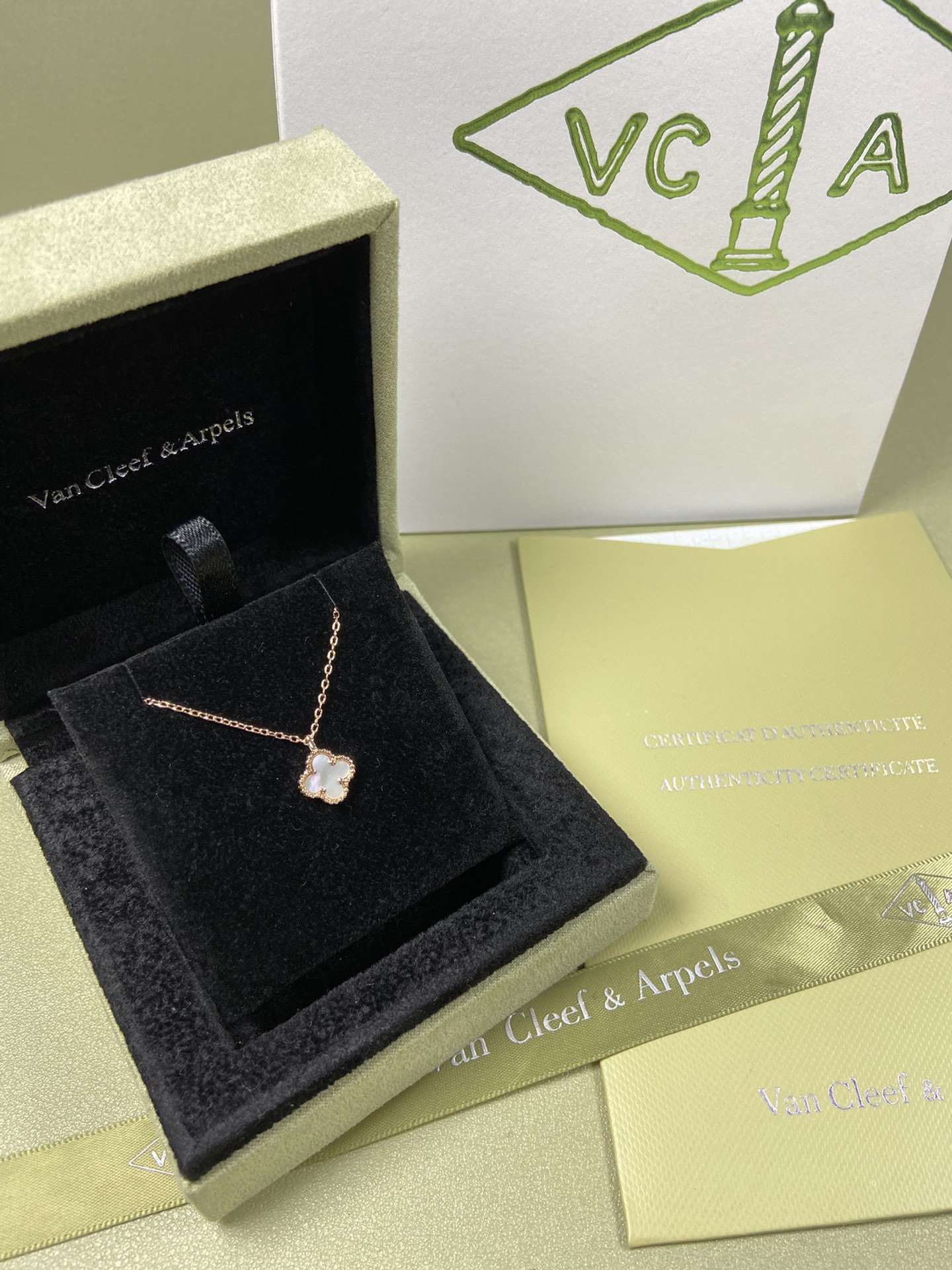 Van Cleef & Arpels mini white mother-of-pearl four-leaf clover necklace