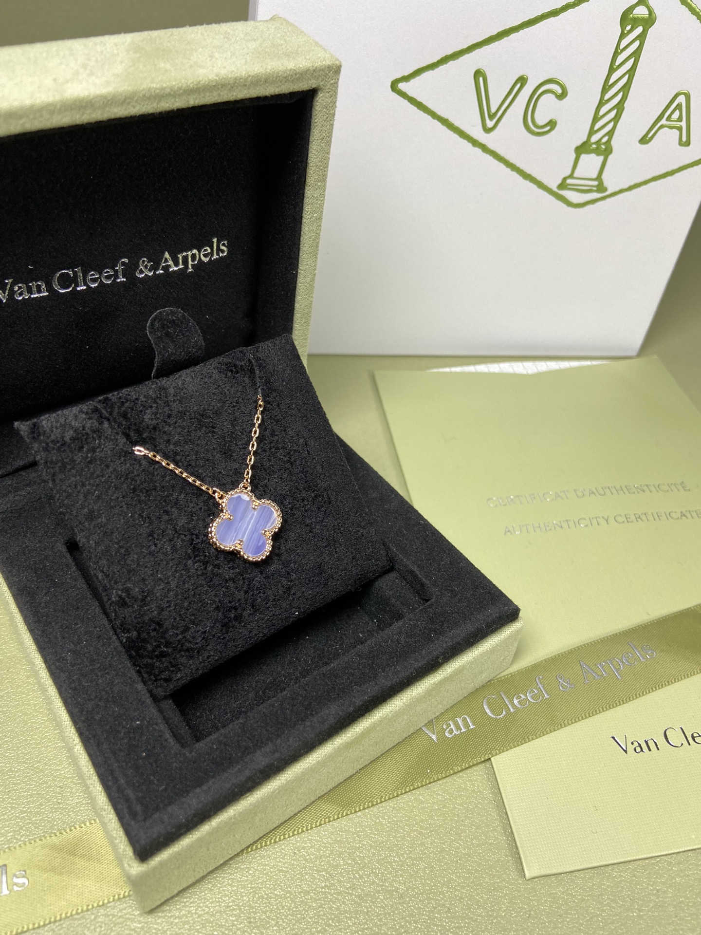 Van Cleef & Arpels purple chalcedony four-leaf clover necklace