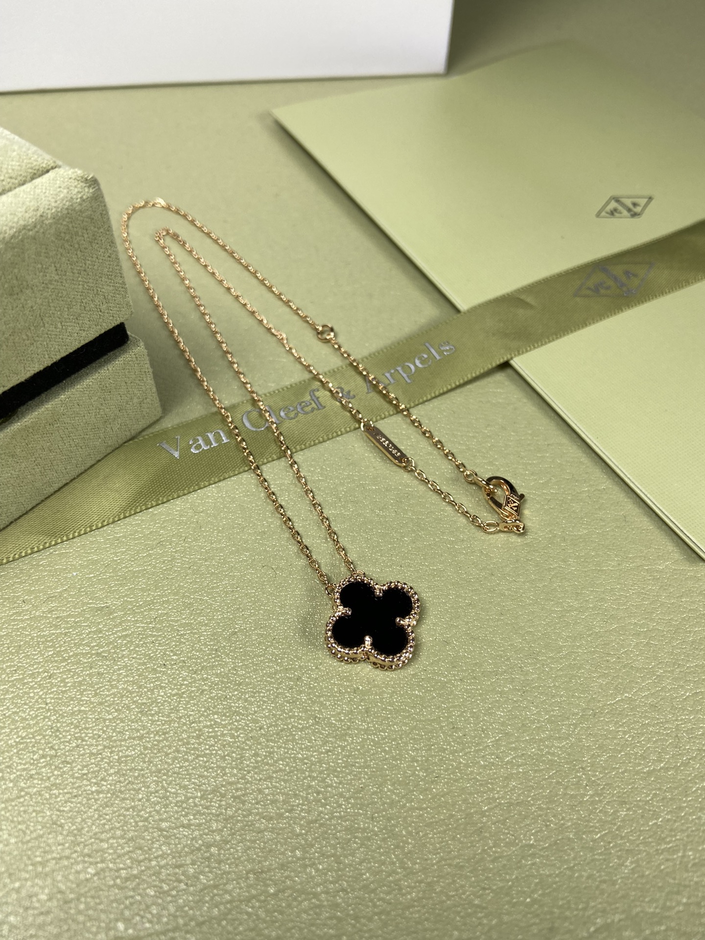 Van Cleef & Arpels black onyx four-leaf clover necklace