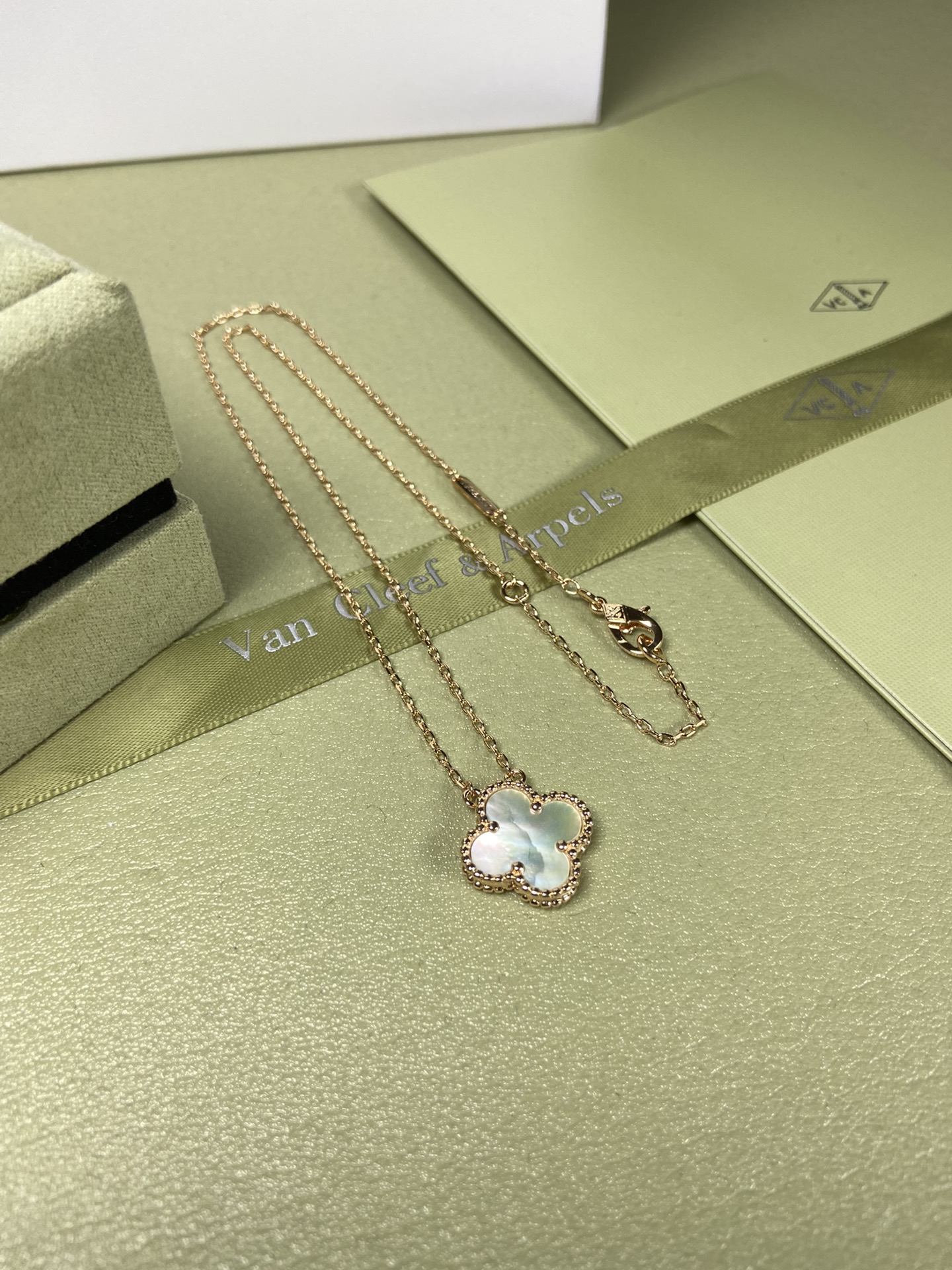 Van Cleef & Arpels white mother-of-pearl four-leaf clover necklace
