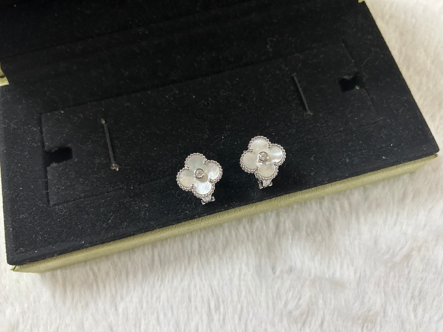 Van Cleef & Arpels white mother-of-pearl four-leaf clover stud earrings