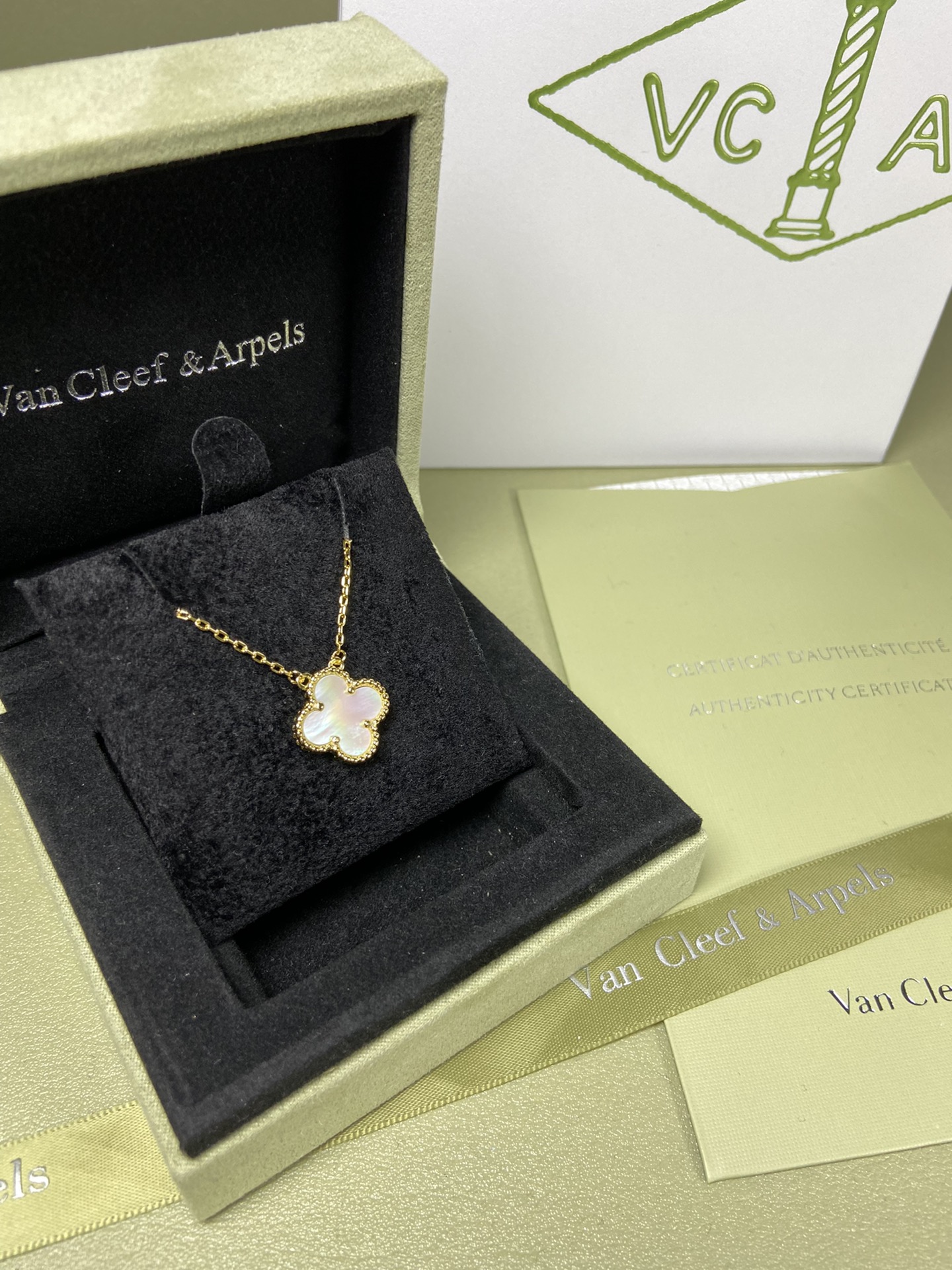 Van Cleef & Arpels white mother-of-pearl four-leaf clover necklace