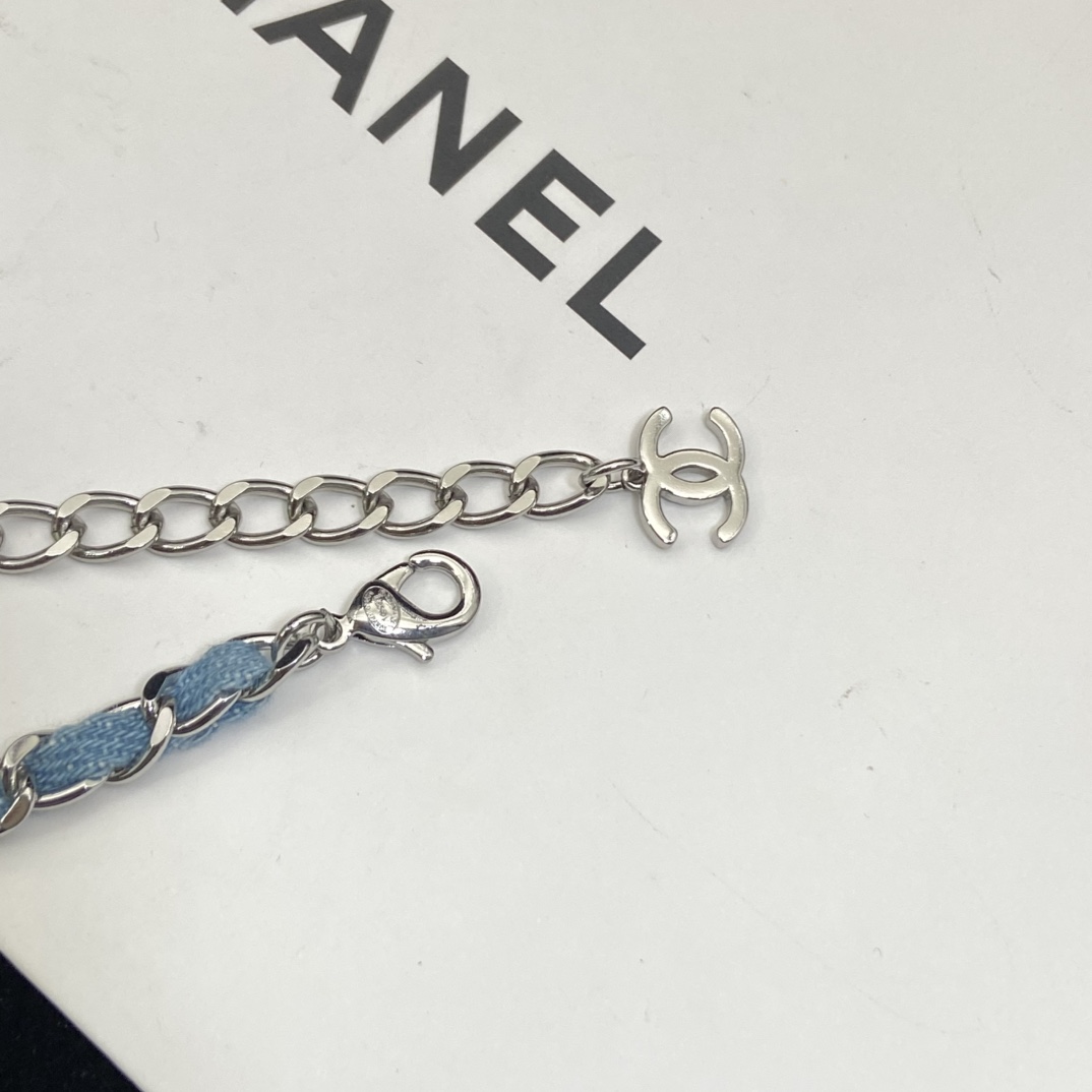 Chanel's new white gold denim blue double C necklace is lazy and casual and super loved