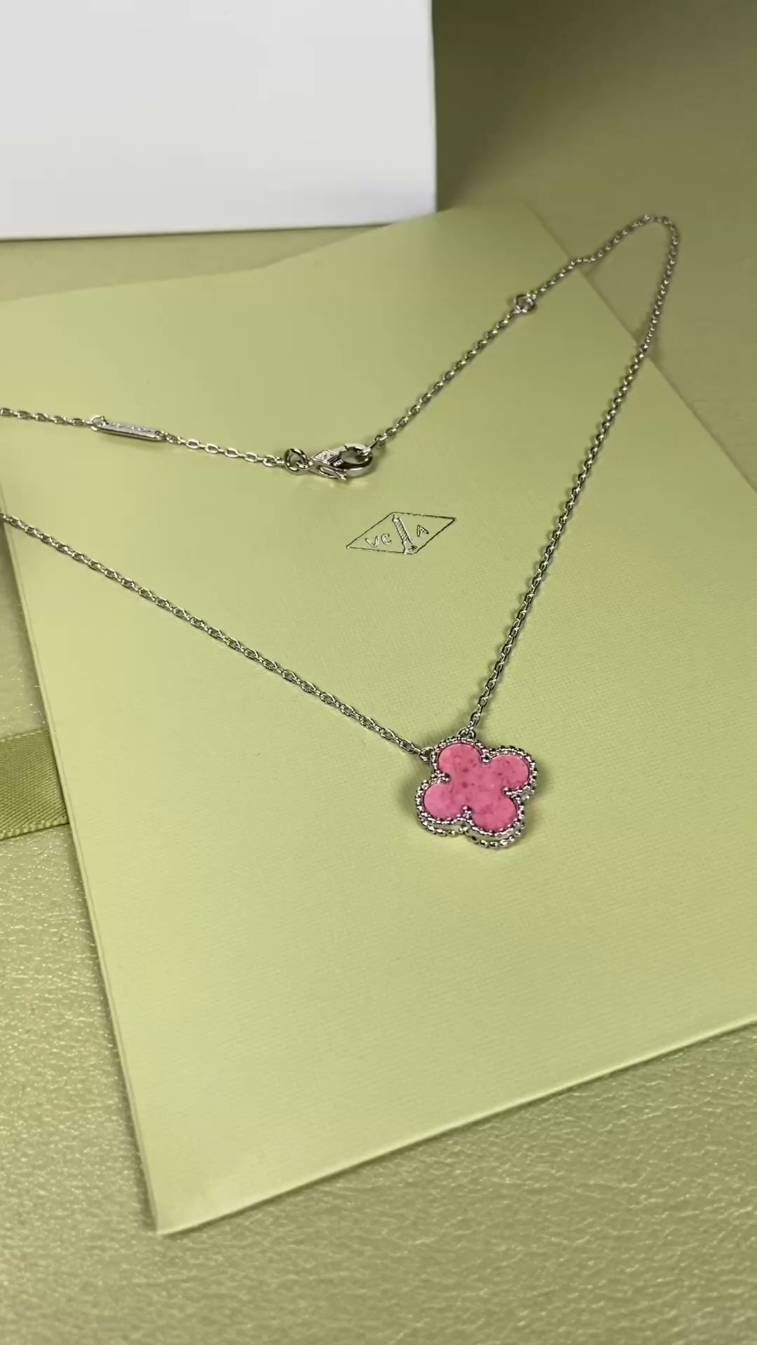 Van Cleef & Arpels rose pink four-leaf clover necklace