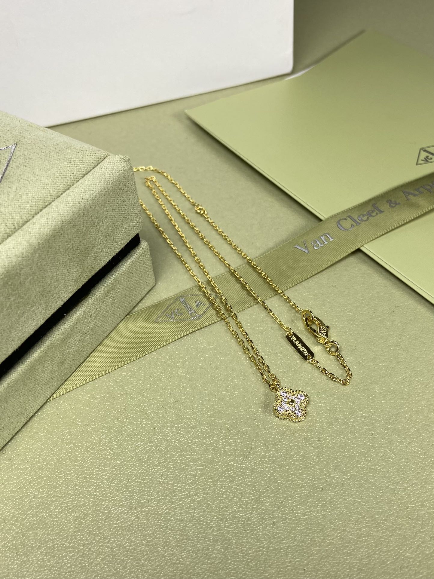Van Cleef & Arpels mini diamond four-leaf clover necklace