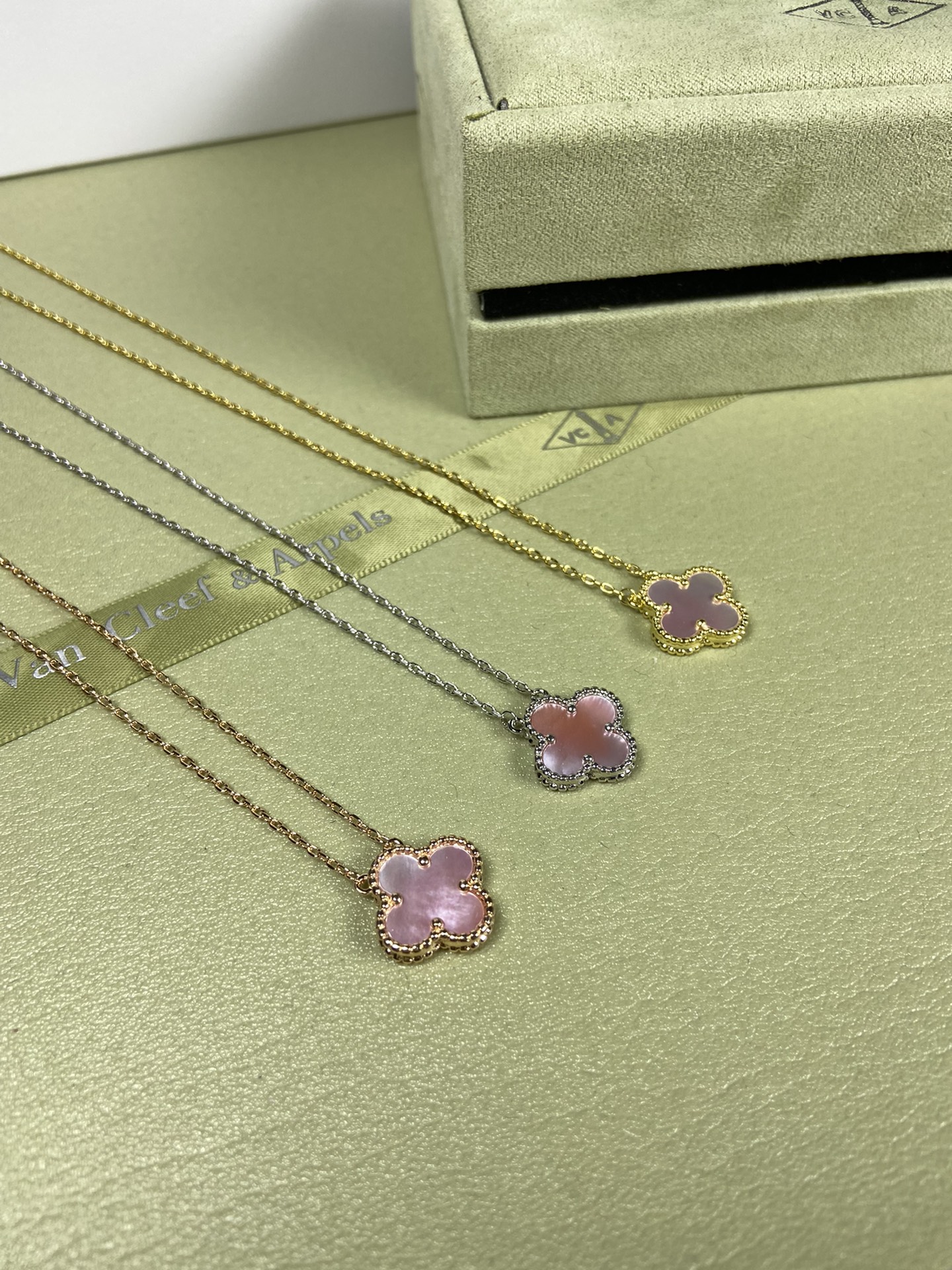 Van Cleef & Arpels pink mother-of-pearl four-leaf clover necklace