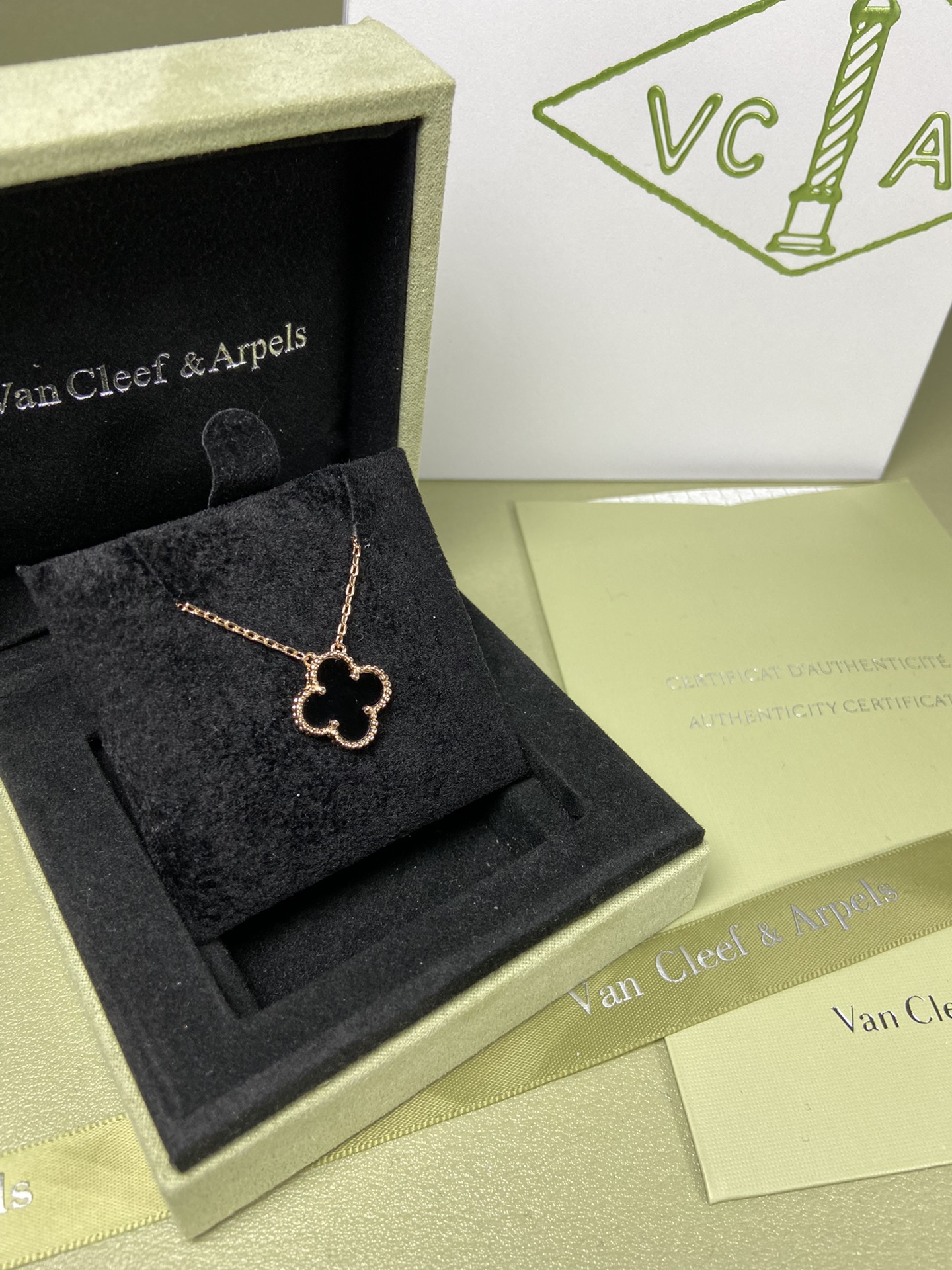 Van Cleef & Arpels black onyx four-leaf clover necklace