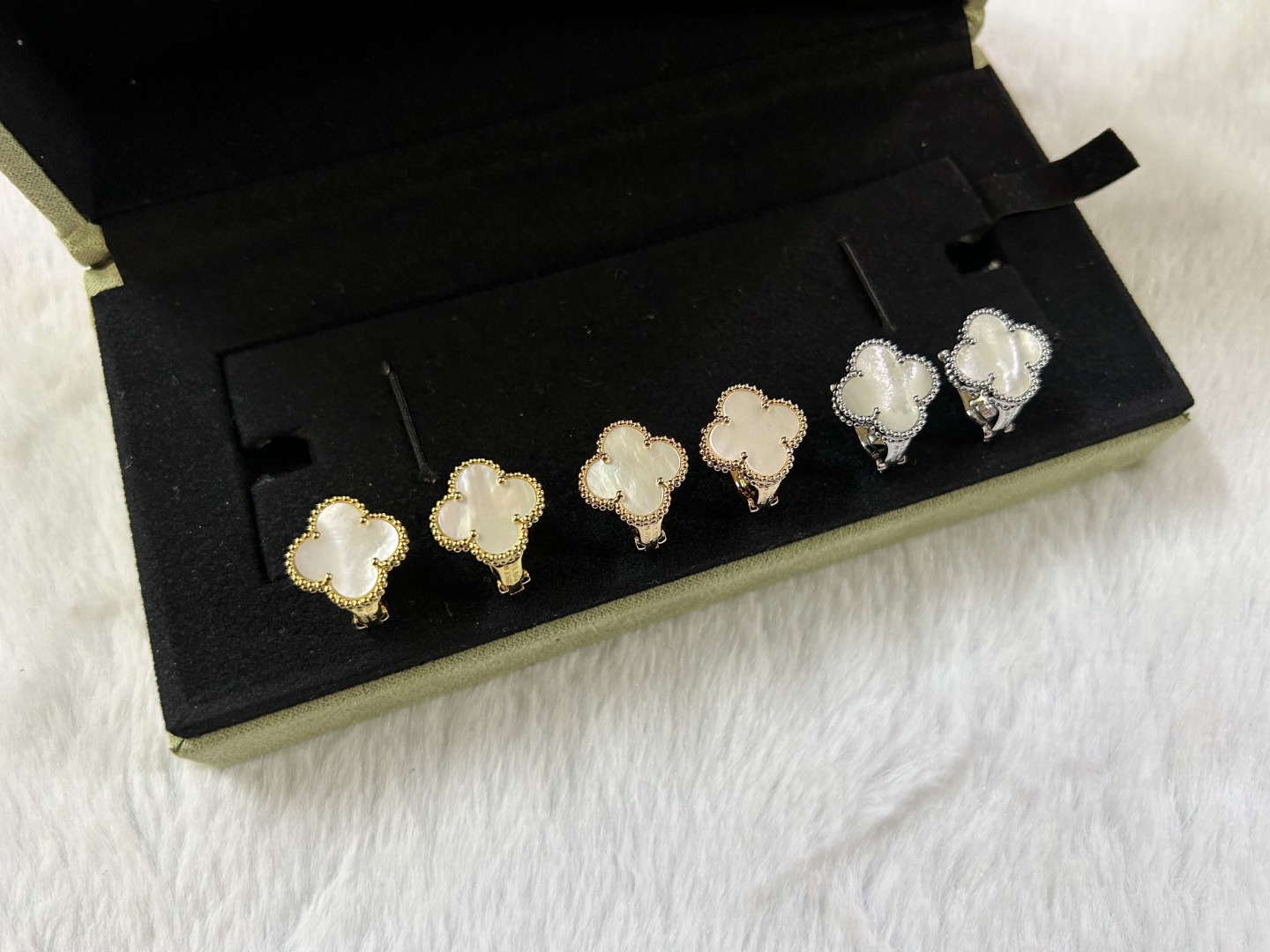 Van Cleef & Arpels white mother-of-pearl four-leaf clover stud earrings