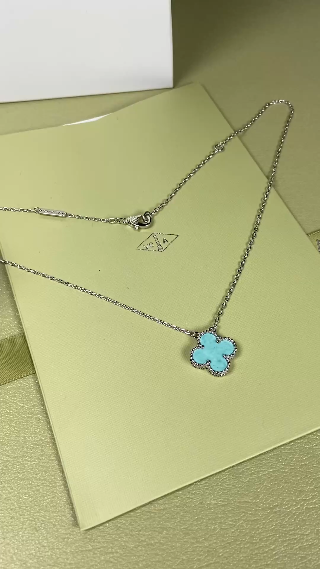 Van Cleef & Arpels mint blue four-leaf clover necklace