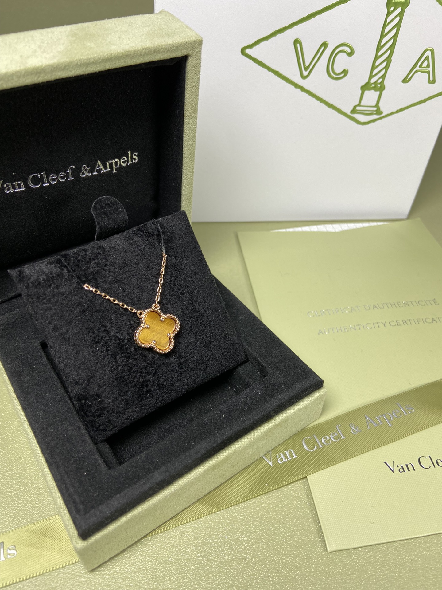 Van Cleef & Arpels tiger's eye four-leaf clover necklace
