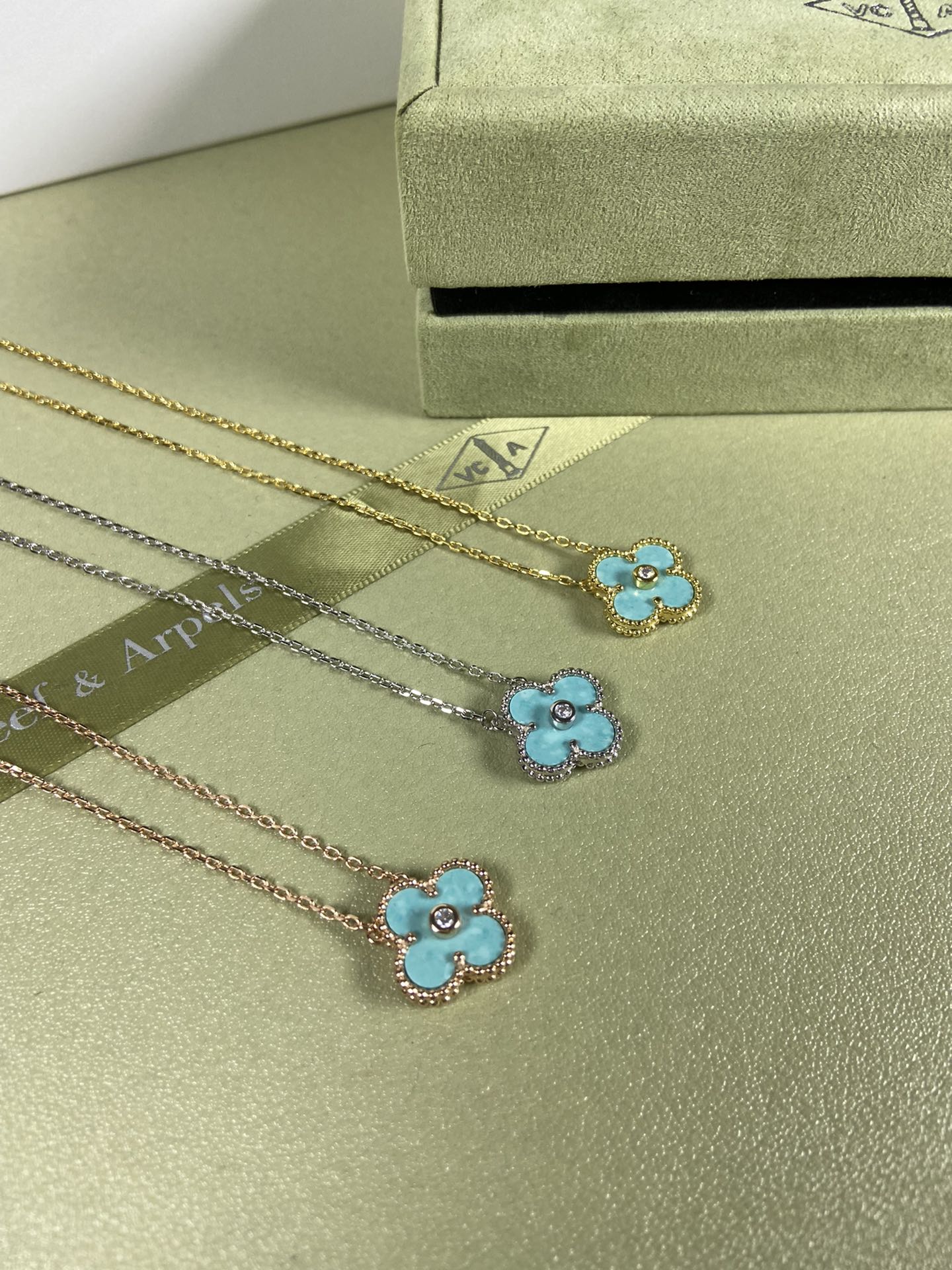 Van Cleef & Arpels mint blue four-leaf clover necklace