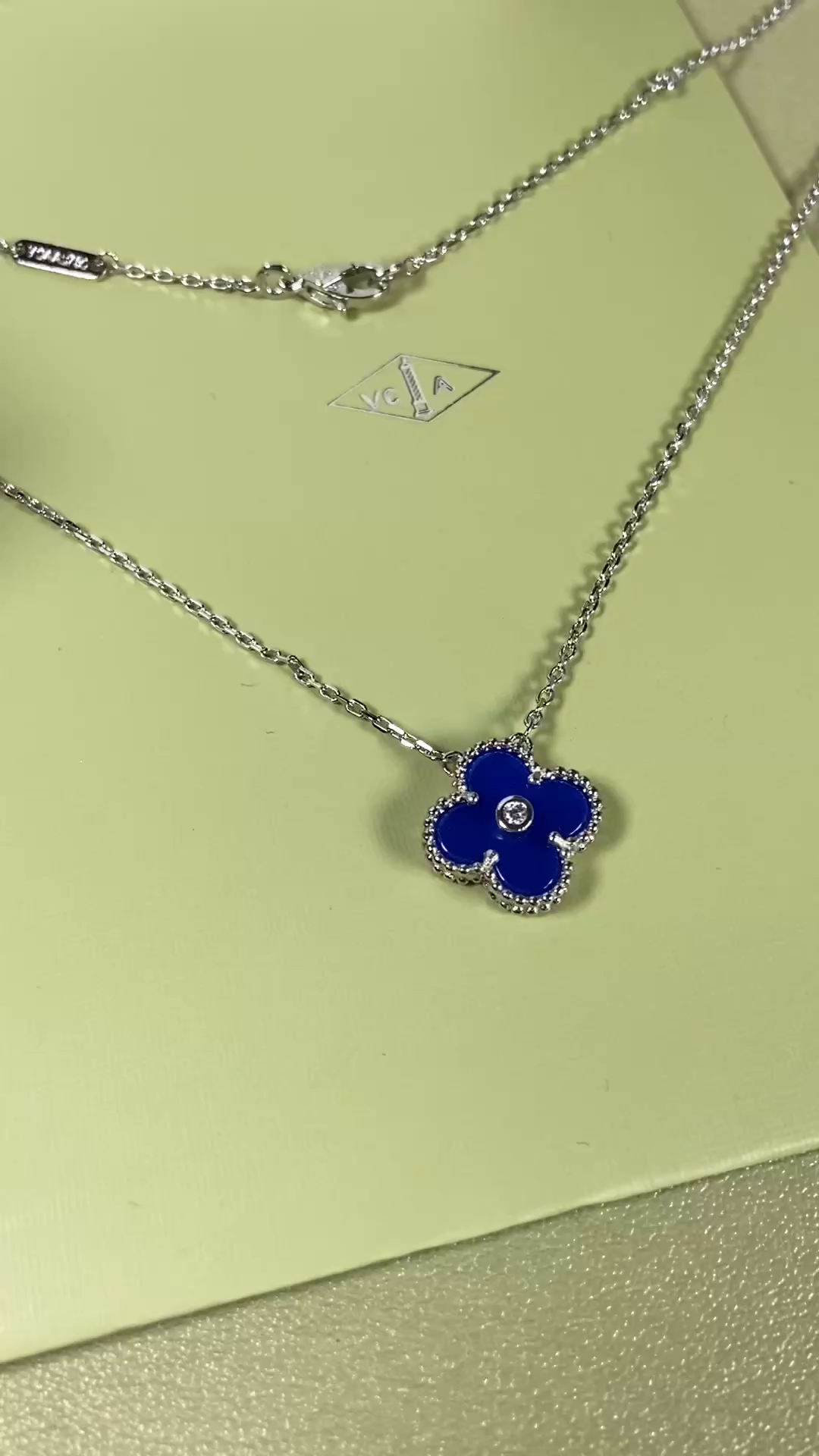 Van Cleef & Arpels blue chalcedony four-leaf clover necklace