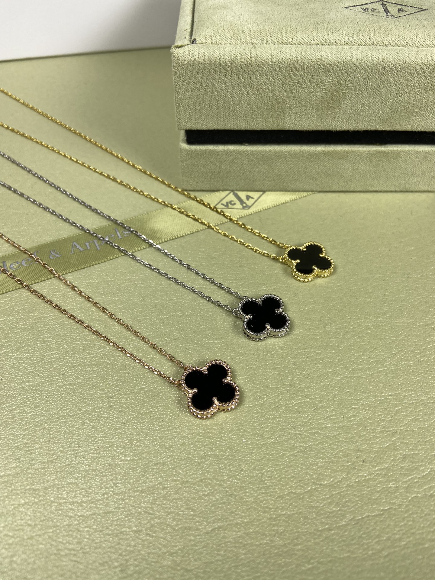 Van Cleef & Arpels black onyx four-leaf clover necklace