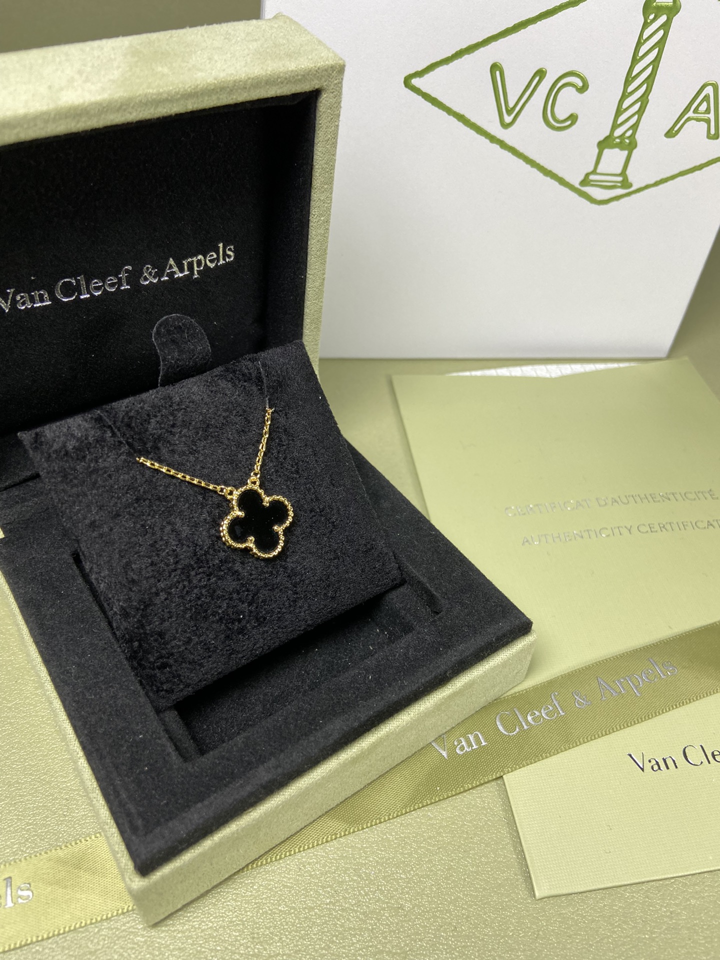 Van Cleef & Arpels black onyx four-leaf clover necklace