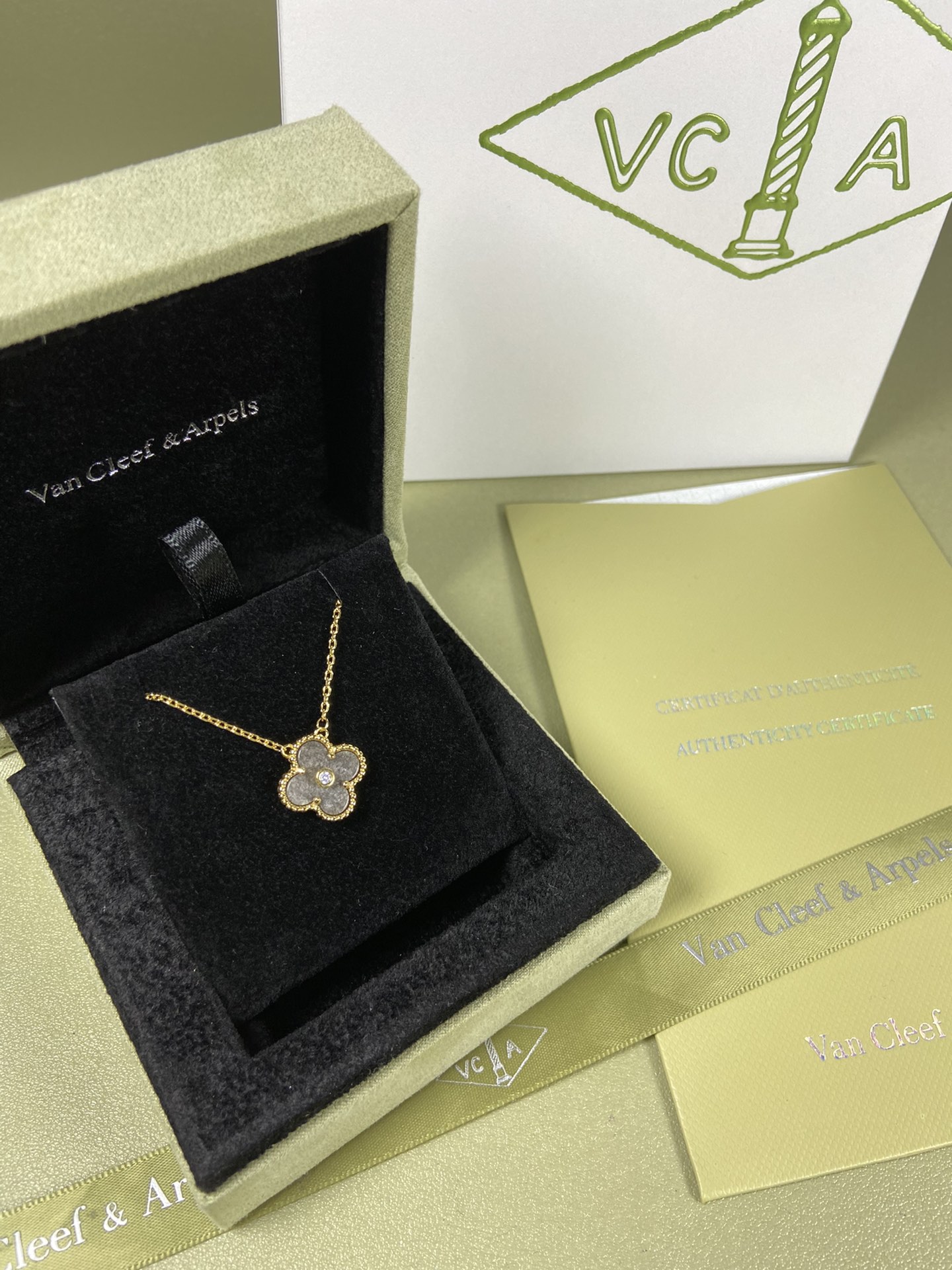 Van Cleef & Arpels obsidian four-leaf clover necklace