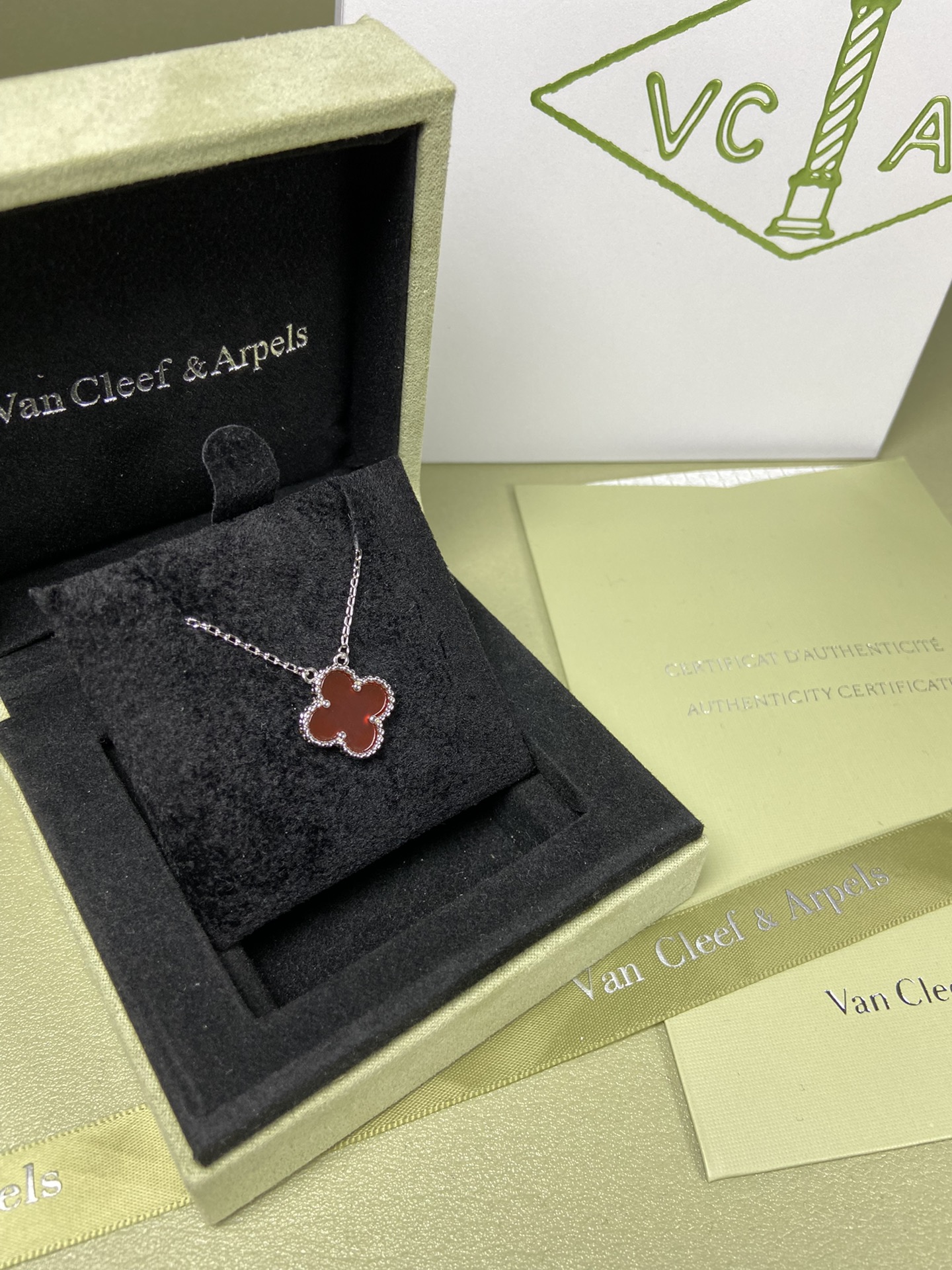 Van Cleef & Arpels carnelian four-leaf clover necklace
