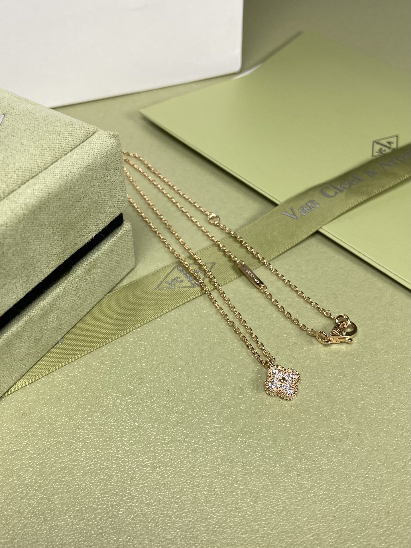 Van Cleef & Arpels mini diamond four-leaf clover necklace