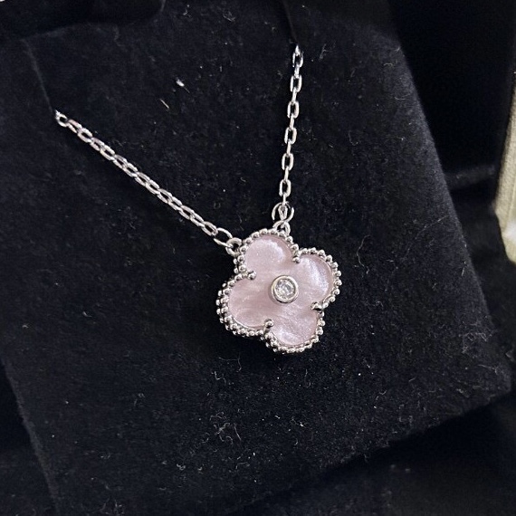 Van Cleef & Arpels pink mother-of-pearl four-leaf clover necklace
