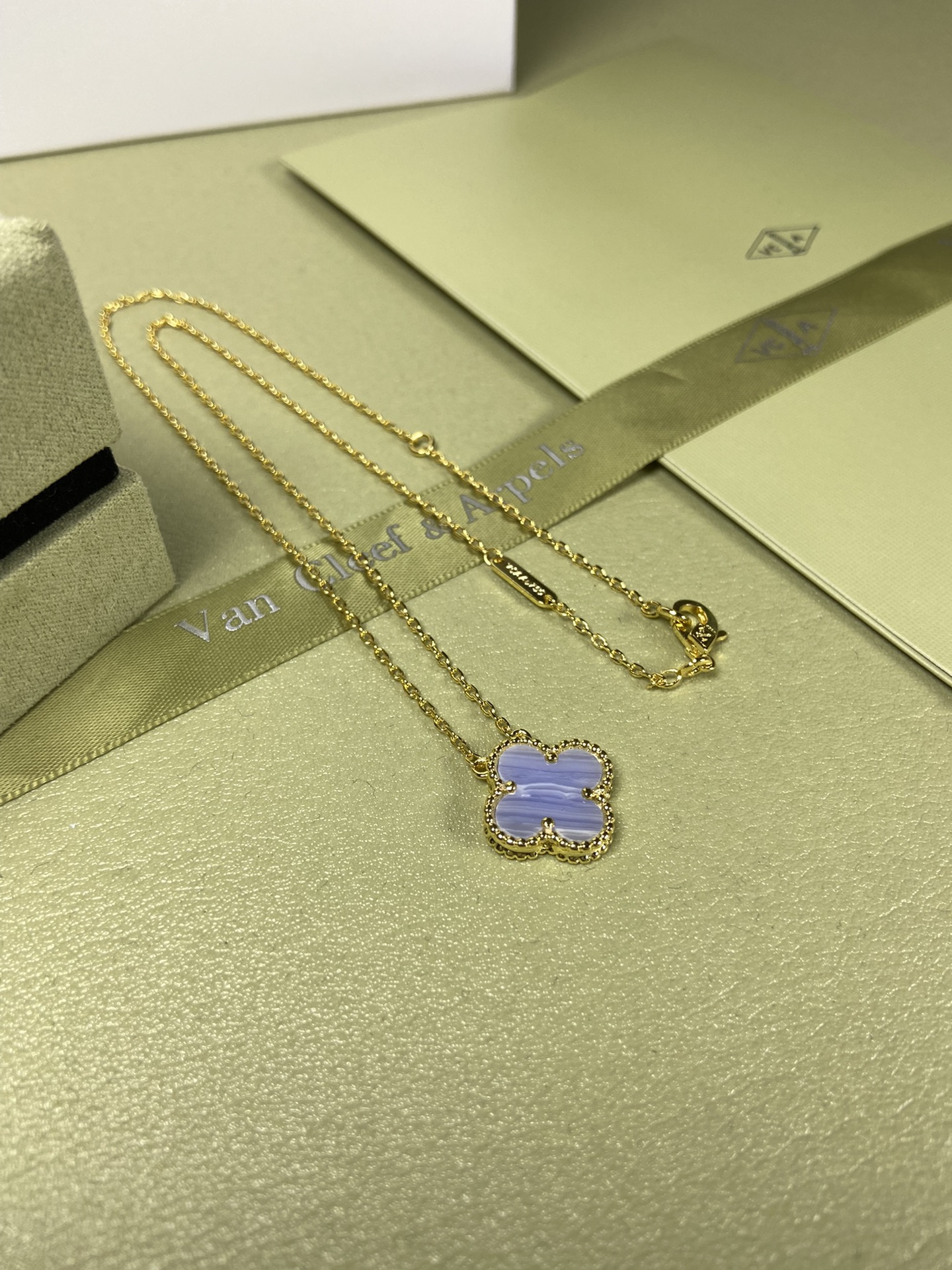 Van Cleef & Arpels purple chalcedony four-leaf clover necklace