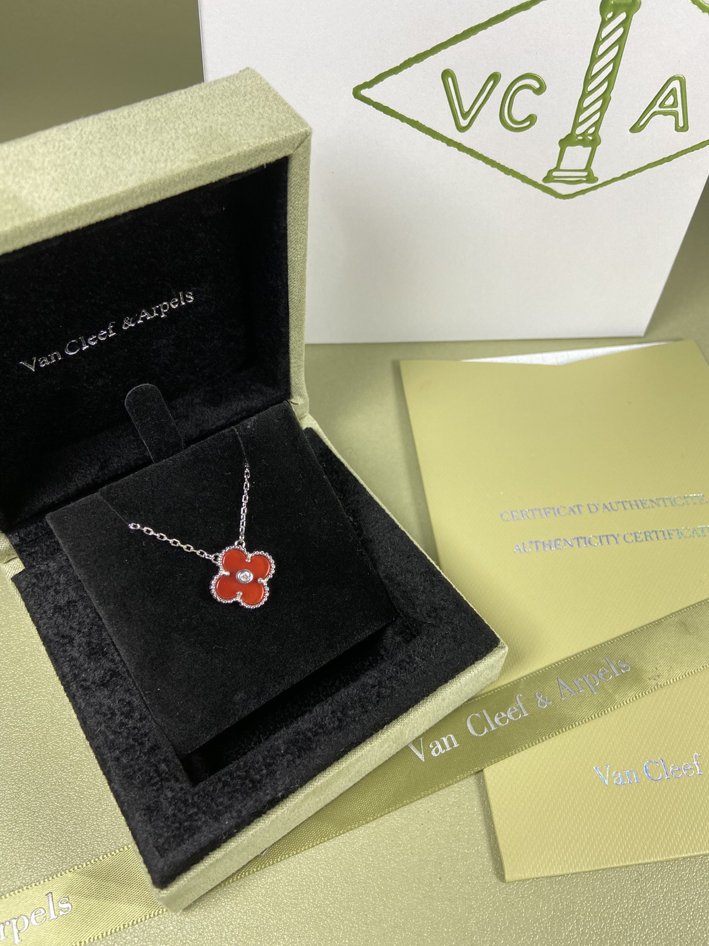 Van Cleef & Arpels carnelian four-leaf clover necklace
