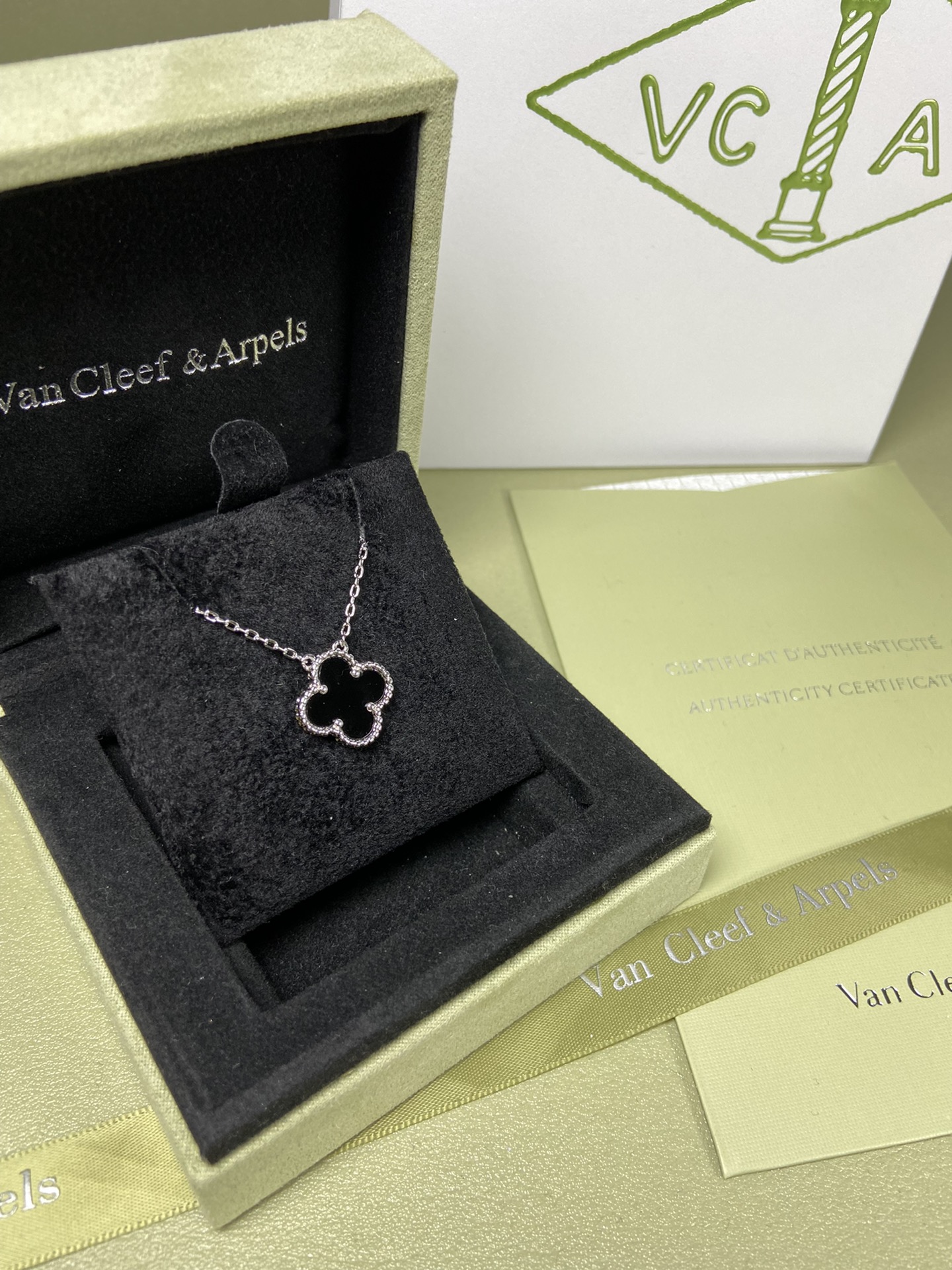 Van Cleef & Arpels black onyx four-leaf clover necklace