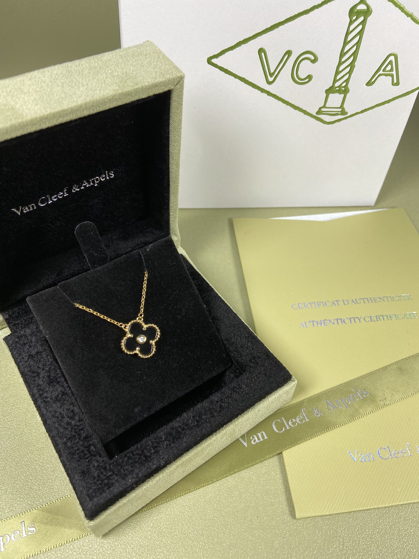 Van Cleef & Arpels black onyx four-leaf clover necklace