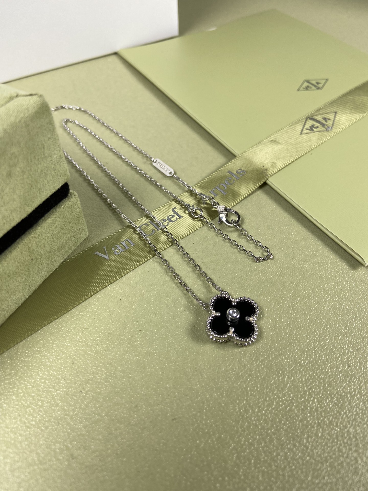 Van Cleef & Arpels black onyx four-leaf clover necklace