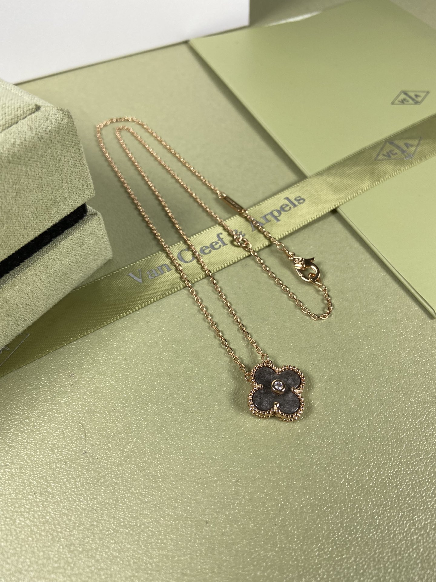 Van Cleef & Arpels obsidian four-leaf clover necklace