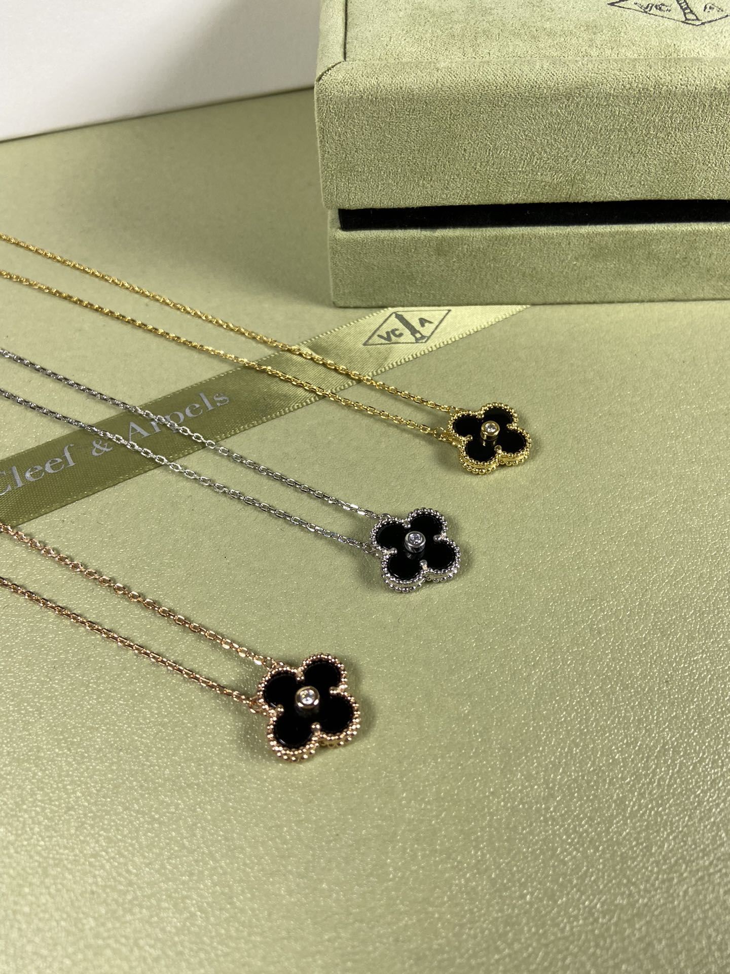 Van Cleef & Arpels black onyx four-leaf clover necklace