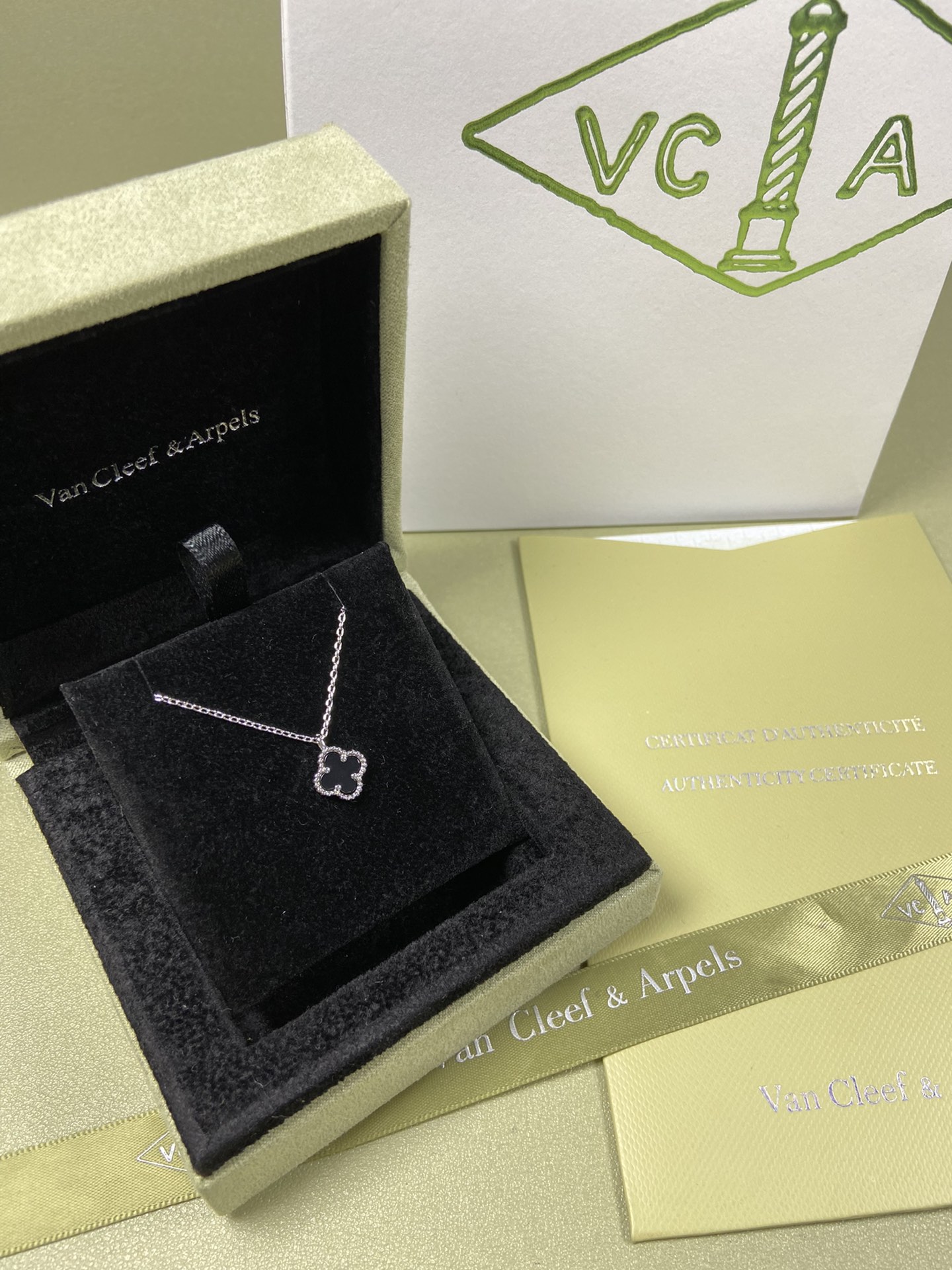 Van Cleef & Arpels mini black onyx four-leaf clover necklace