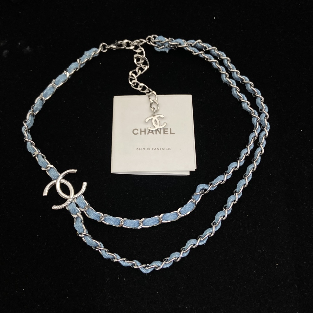 Chanel's new white gold denim blue double C necklace is lazy and casual and super loved