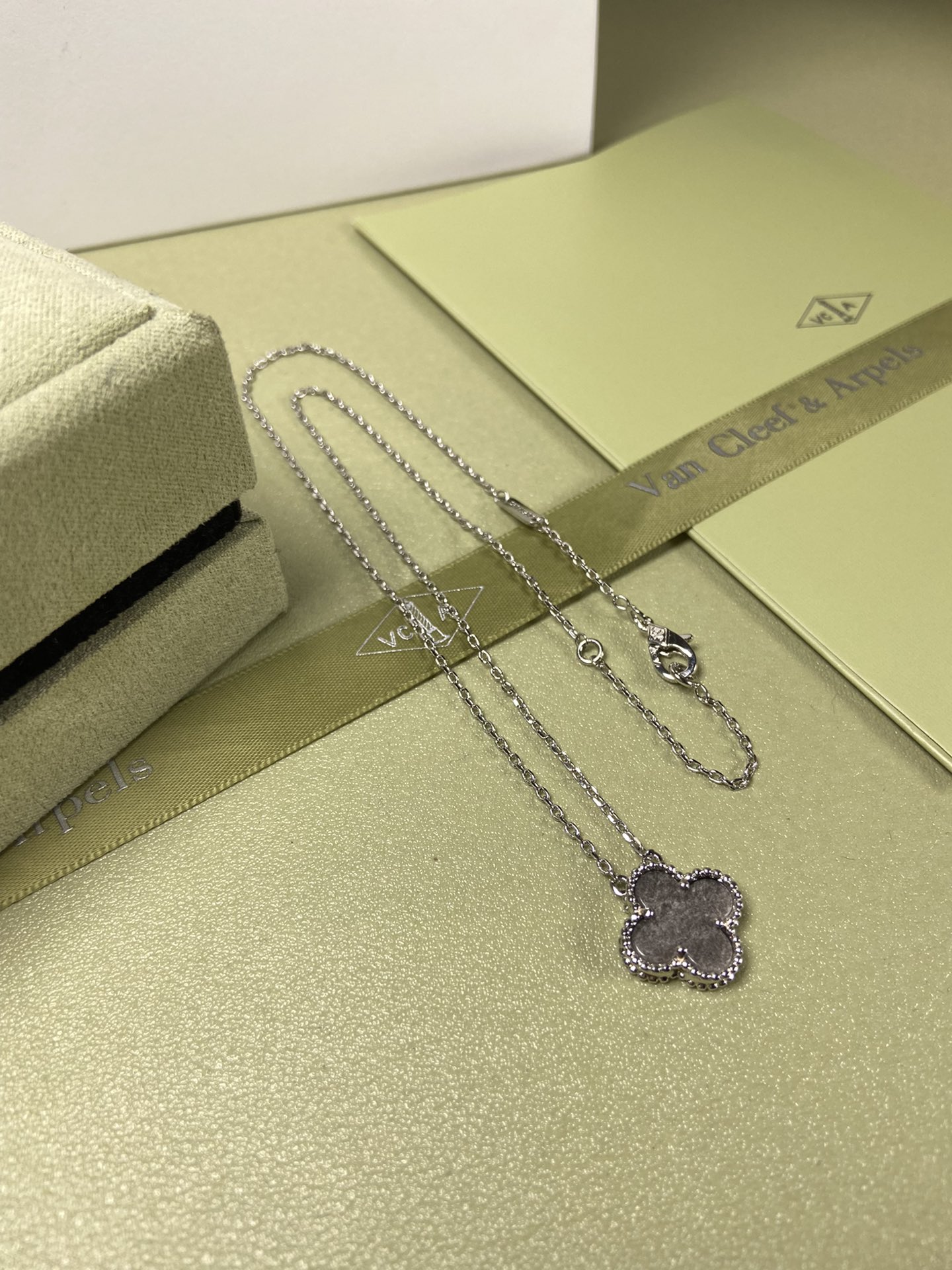 Van Cleef & Arpels obsidian four-leaf clover necklace