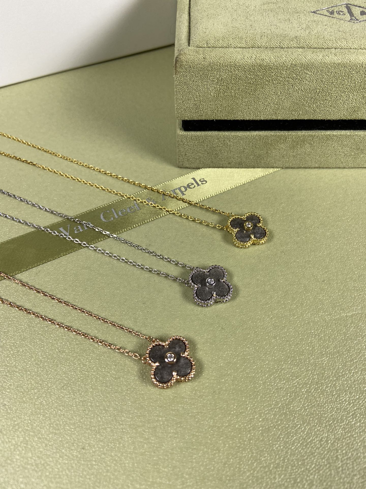 Van Cleef & Arpels obsidian four-leaf clover necklace