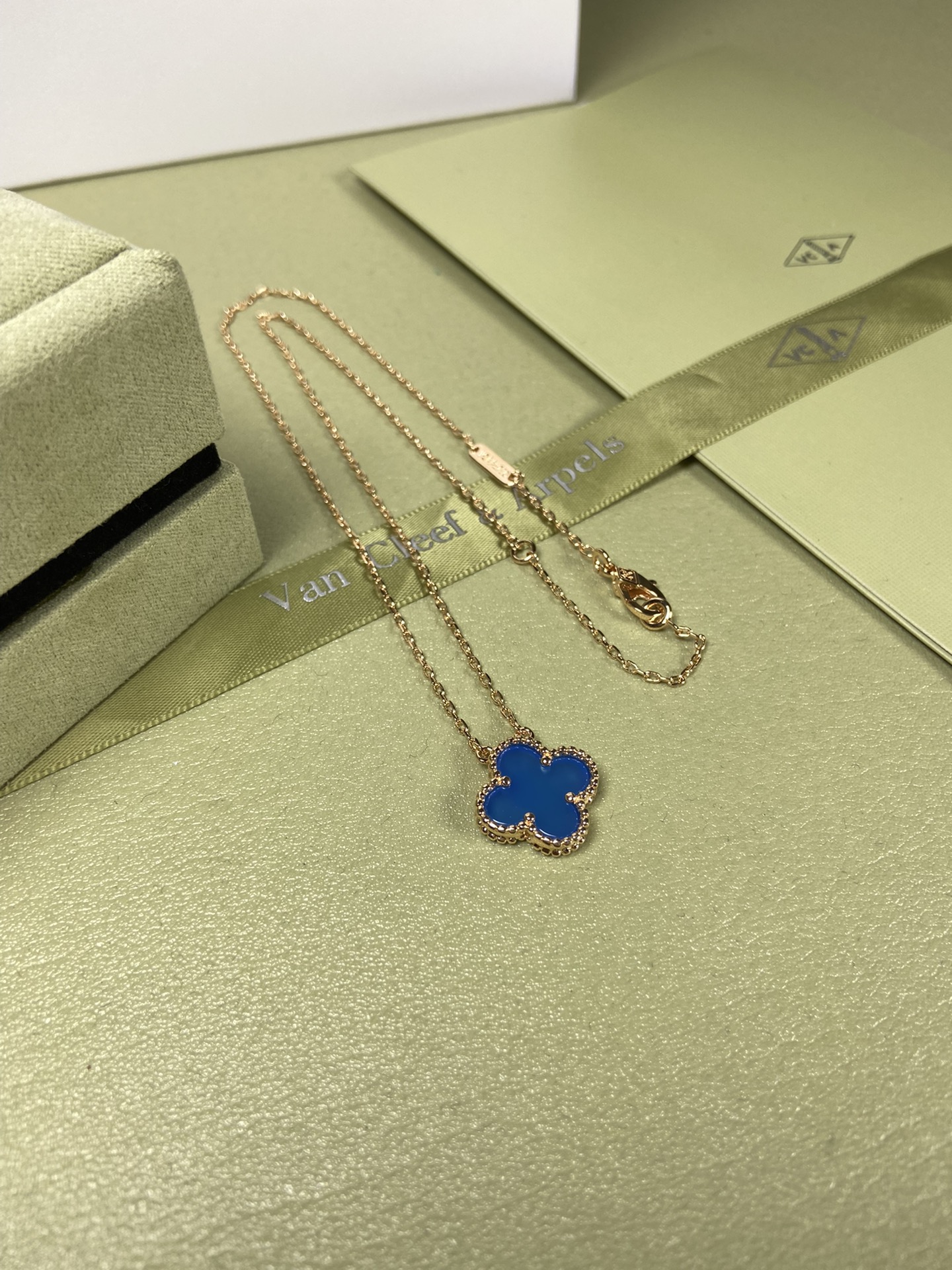 Van Cleef & Arpels blue chalcedony four-leaf clover necklace