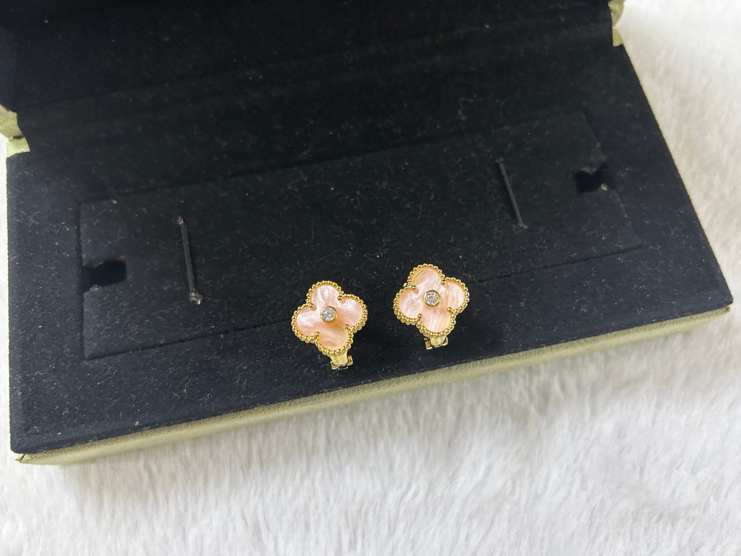 Van Cleef & Arpels pink mother-of-pearl four-leaf clover stud earrings
