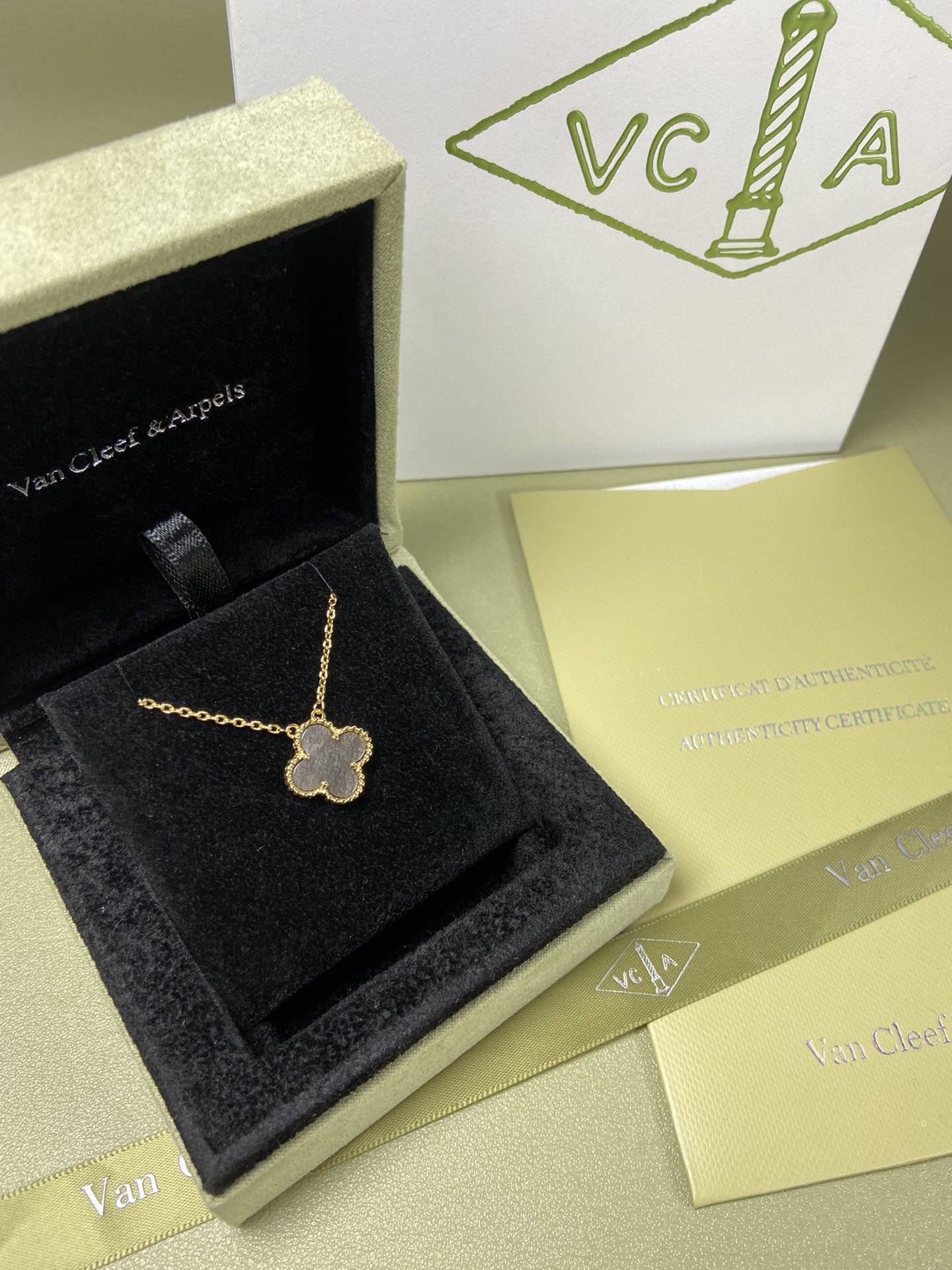 Van Cleef & Arpels obsidian four-leaf clover necklace