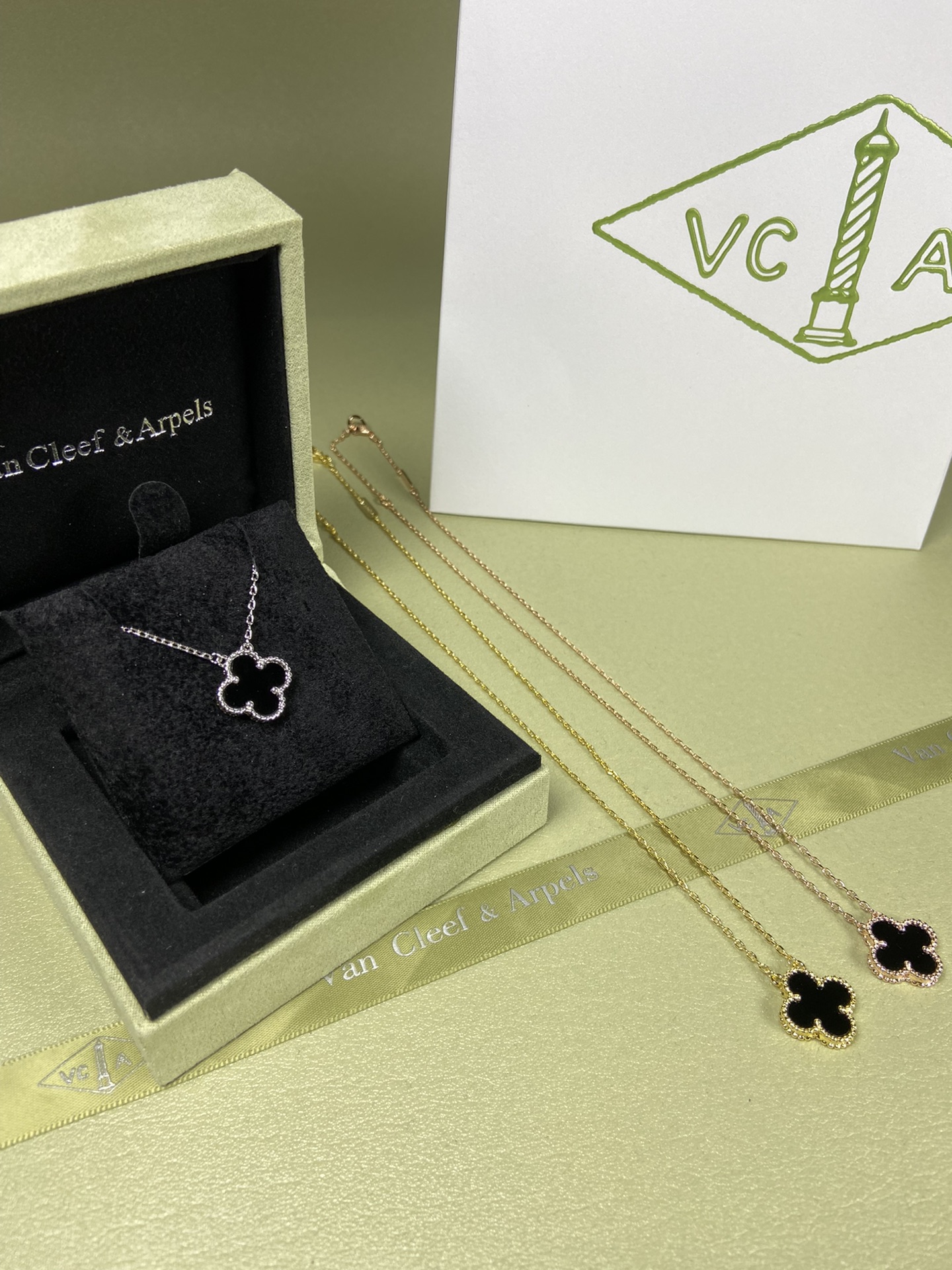Van Cleef & Arpels black onyx four-leaf clover necklace