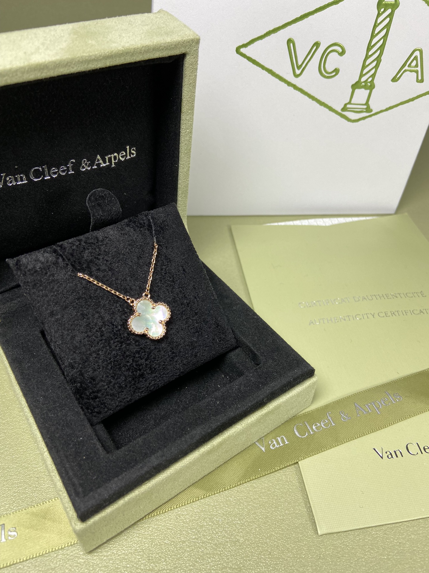 Van Cleef & Arpels white mother-of-pearl four-leaf clover necklace