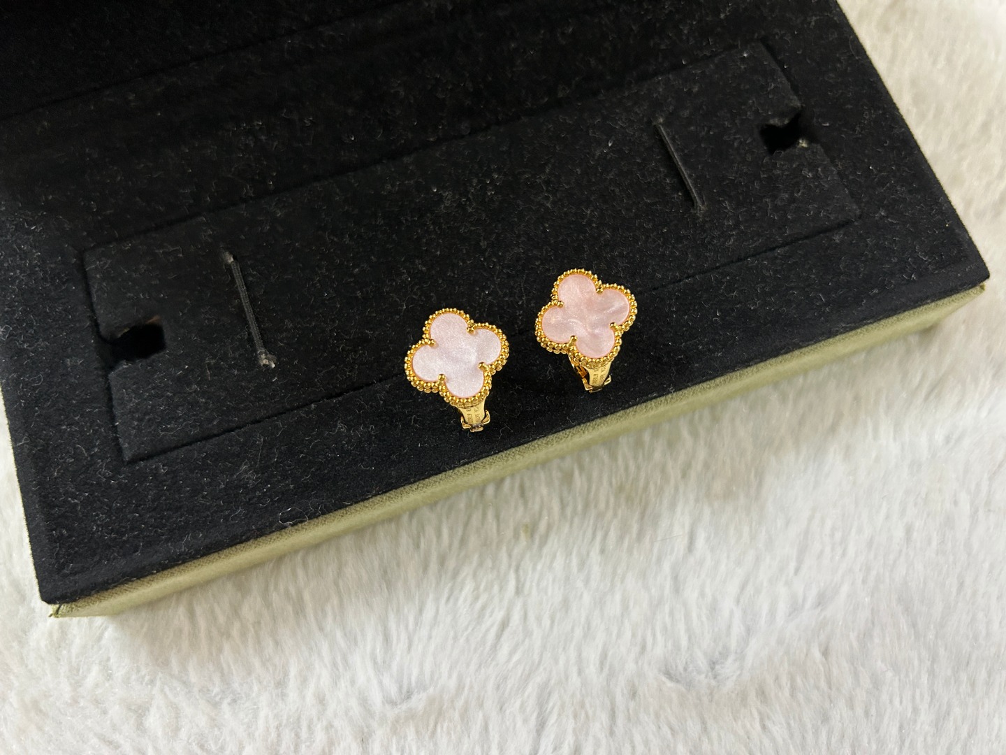 Van Cleef & Arpels pink mother-of-pearl four-leaf clover stud earrings