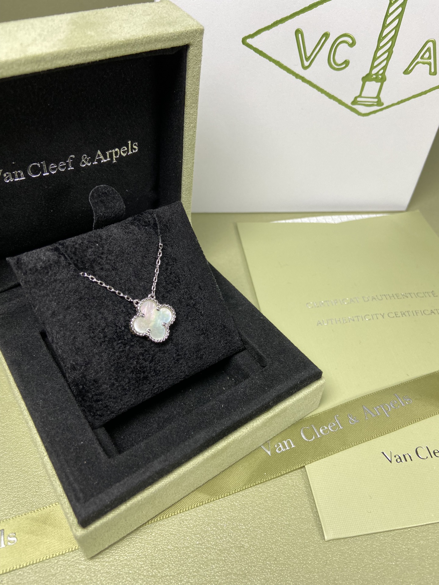 Van Cleef & Arpels white mother-of-pearl four-leaf clover necklace